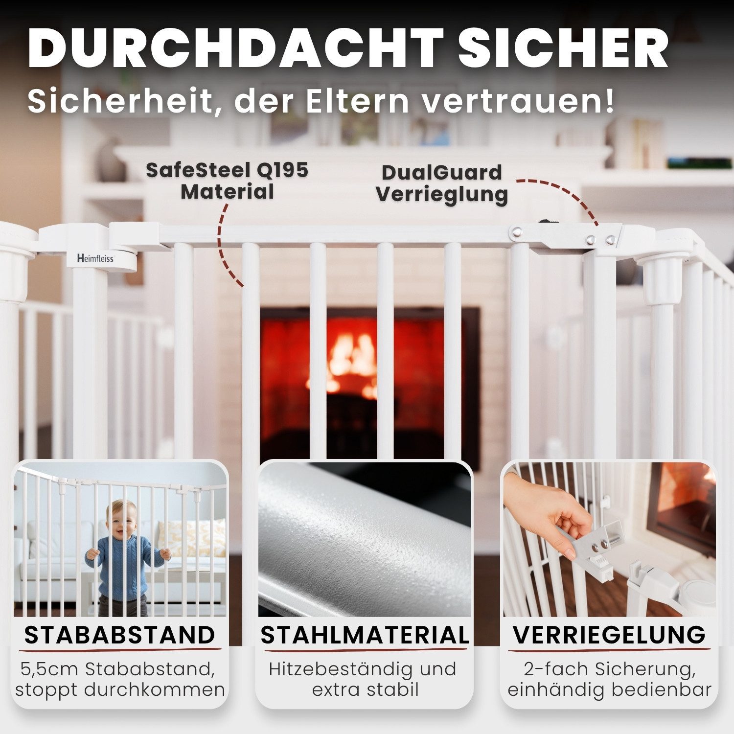 Heimfleiss® Ofenschutzgitter Kaminschutzgitter ohne Bohren Baby Hunde (Treppenschutzgitter Türgitter, 5 St., inkl. Saugnäpfe & Wandhalterungen), 308 cm mit Türf – Bild 3 von 5