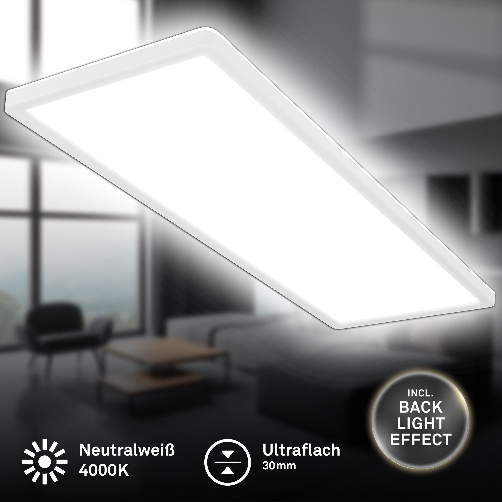 Briloner Leuchten LED Deckenleuchte Deckenlampe Panel Backlight-Effekt SLIM Ultraflach EEK, Standard, LED fest integriert, LED wechselbar, 4000K, Verschiedene Ausführungen, Schwarz/Weiß Wohnzimmer Schlafzimmer Küche