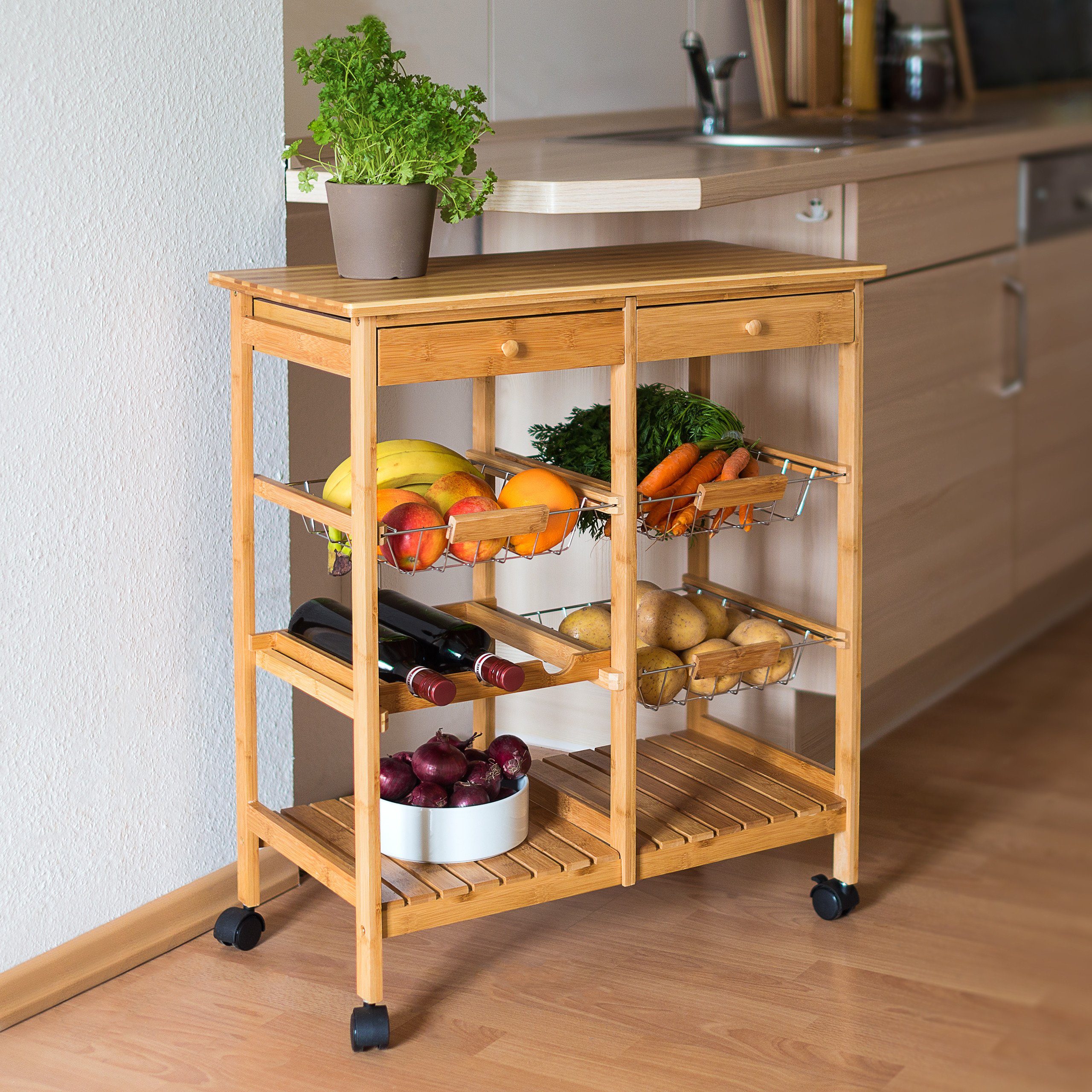relaxdays Küchenwagen Küchenrollwagen JAMES XXL mit 3 Körben günstig online kaufen