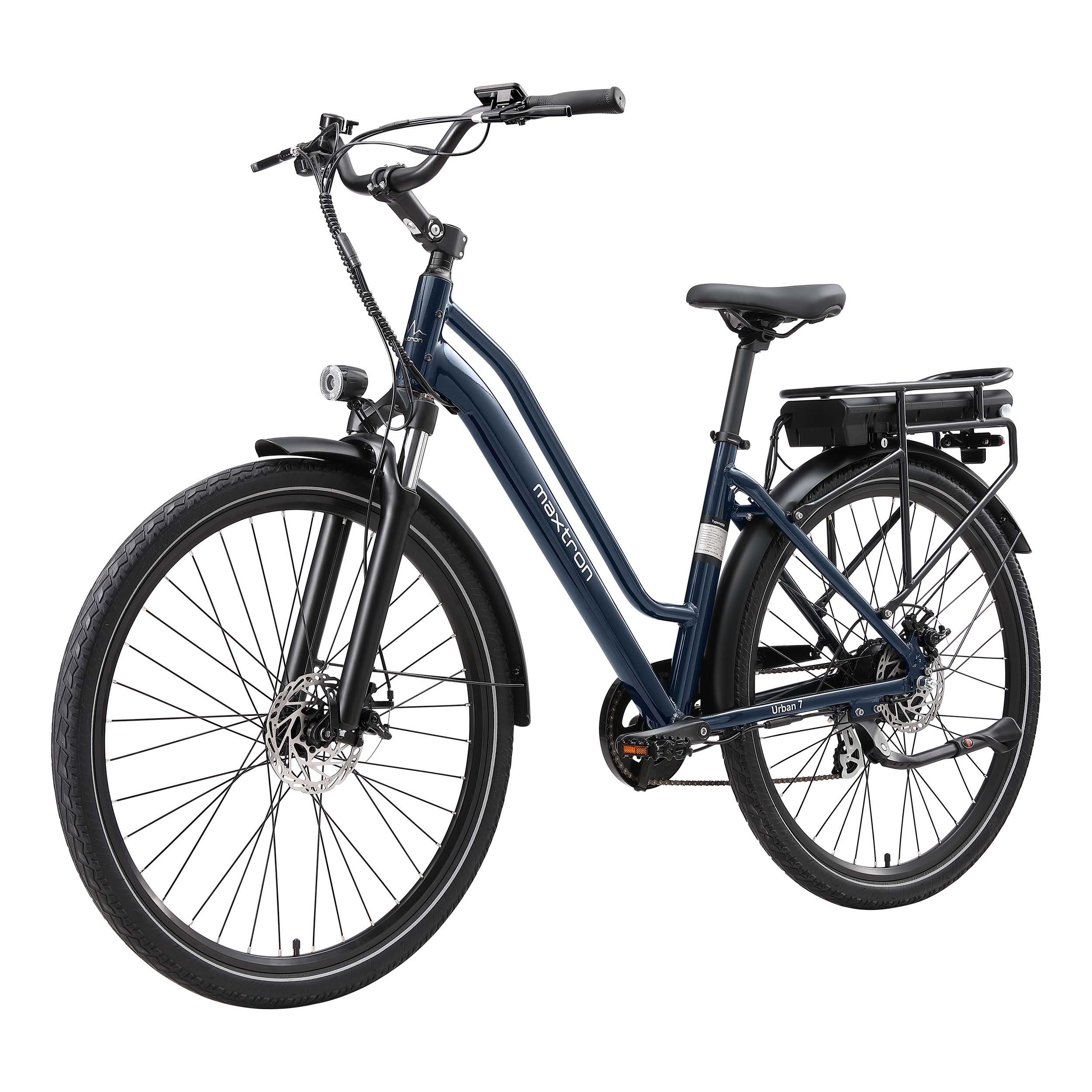 Maxtron E-Bike Cityrad Maxtron Urban 7 E-Citybike 28 Zoll, 7 Gang Shimano Altus Schaltwerk, Kettenschaltung, Heckmotor, 460,8 Wh, (Packung), Tiefeinsteiger für Damen