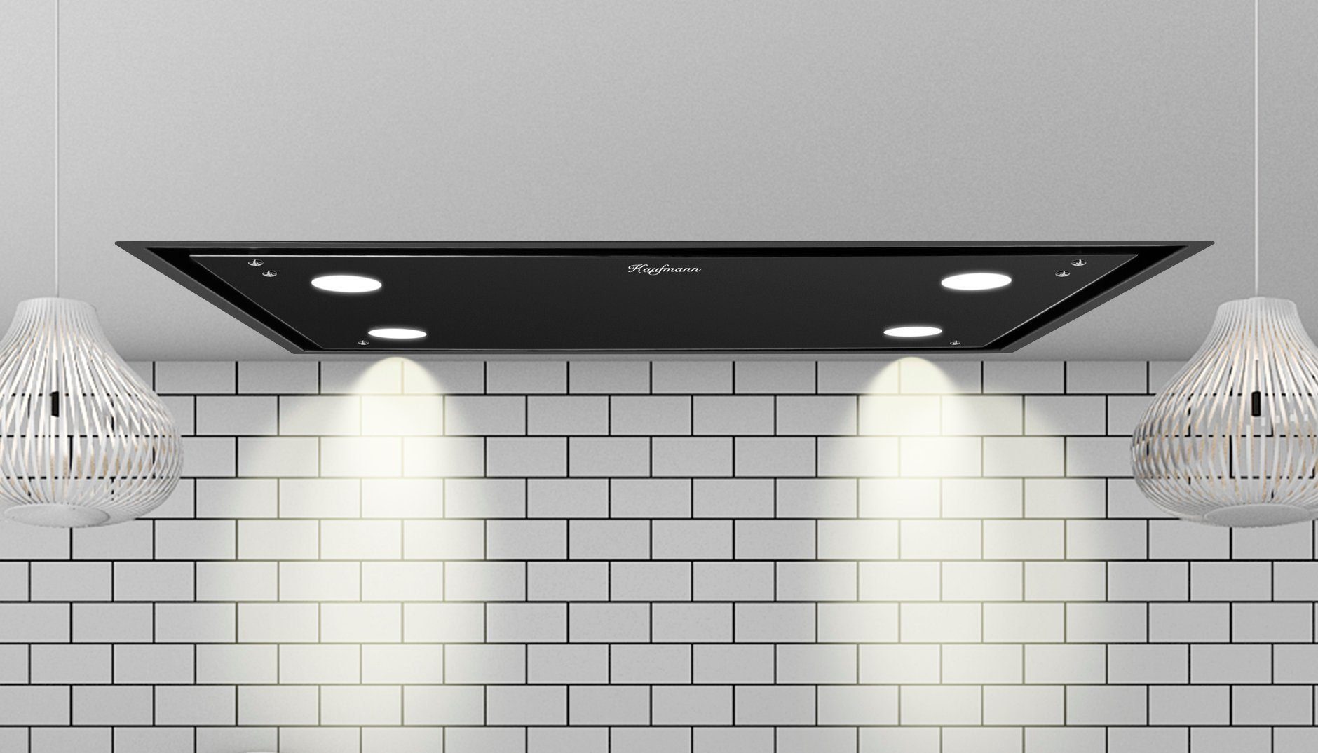 KAUFMANN Deckenhaube Tegmento 90 BL+Schlauch Tegmento 90 BL+Schlauch, Dunstabzugshaube 90 cm, 850m³/ h/ Schwarz Glas/ Ab-Umluft