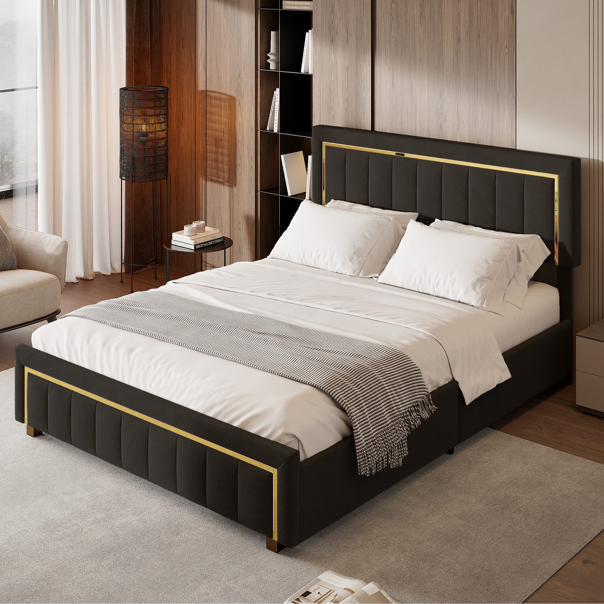 PXloue Polsterbett Stauraumbett Doppelbett (Hochklappbares Bett 160x200 cm) günstig online kaufen