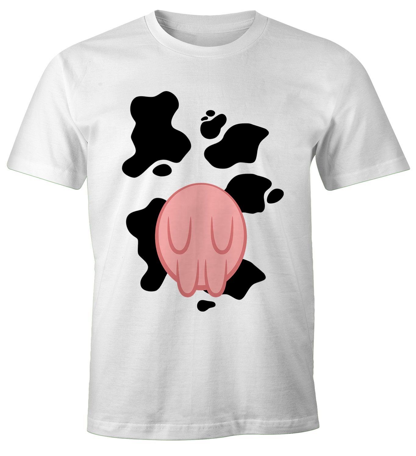 Kostüm MoonWorks Print Fasching Moonworks® Fun-Shirt Print-Shirt T-Shirt mit Verkleidung Kuh Fastnacht Herren Karneval lustig