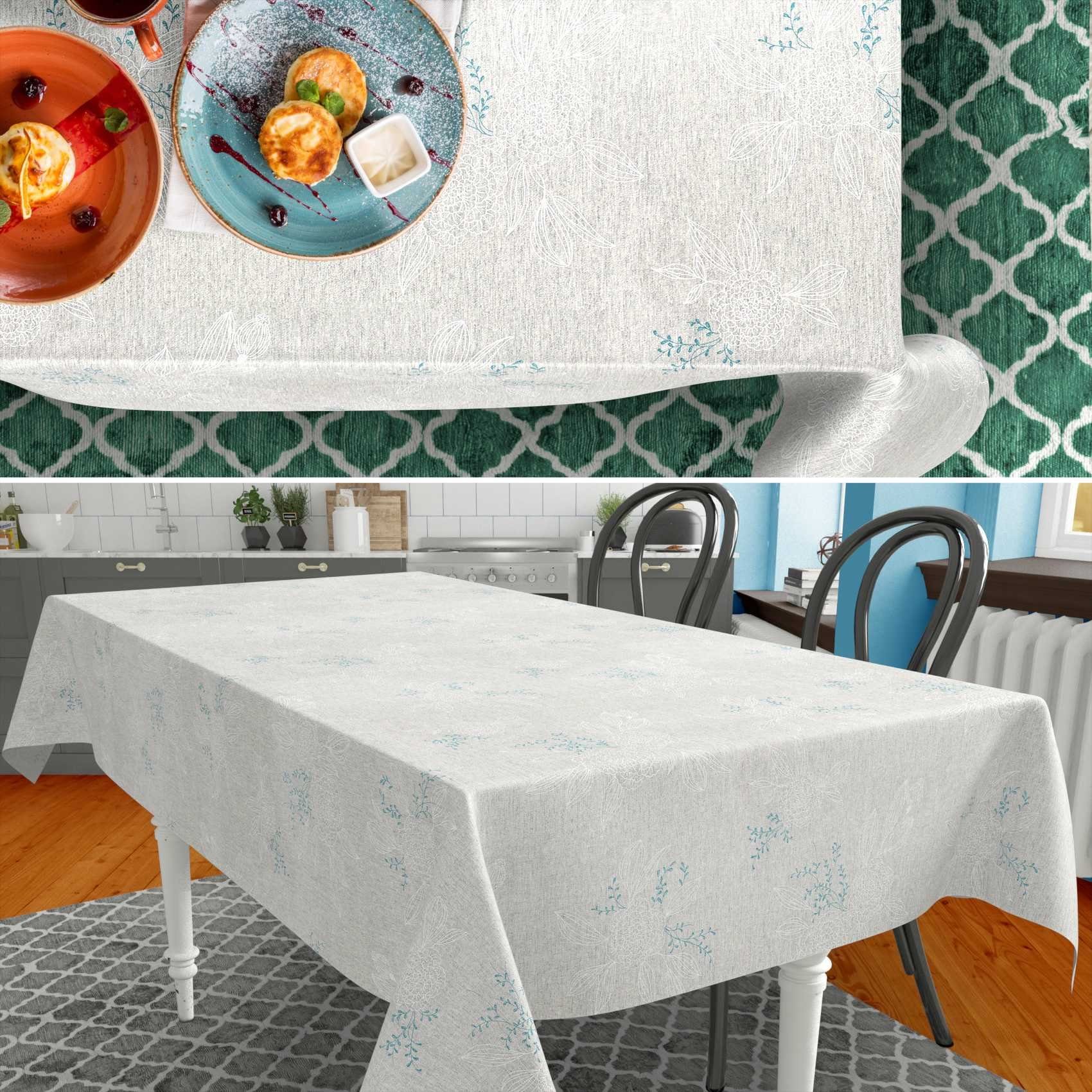 ANRO Tischdecke aus Stoff mit Blumen Pflanzen wasserabweisend Tischtuch Tischwäsche (Einzelstück 1-tlg), mit Acryl Beschichtung