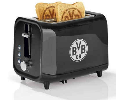 DS Produkte GmbH Toaster, Toaster mit Soundfunktion und BVB Logo Brennt das BVB-Logo auf das Toastbrot Spielt Tor Jingle, wenn der Toast fertig ist Mit Auftau-, Aufback- & Stoppfunktion [schwarz/silber]