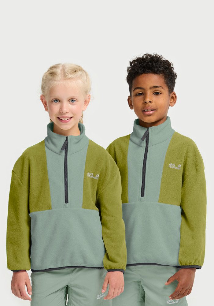 Jack Wolfskin Stehkragenpullover COLORBLOCK TAUNUS HZ K Kinder-Fleecepullover, Colorblocking-Look, Halfzip-Reißverschluss