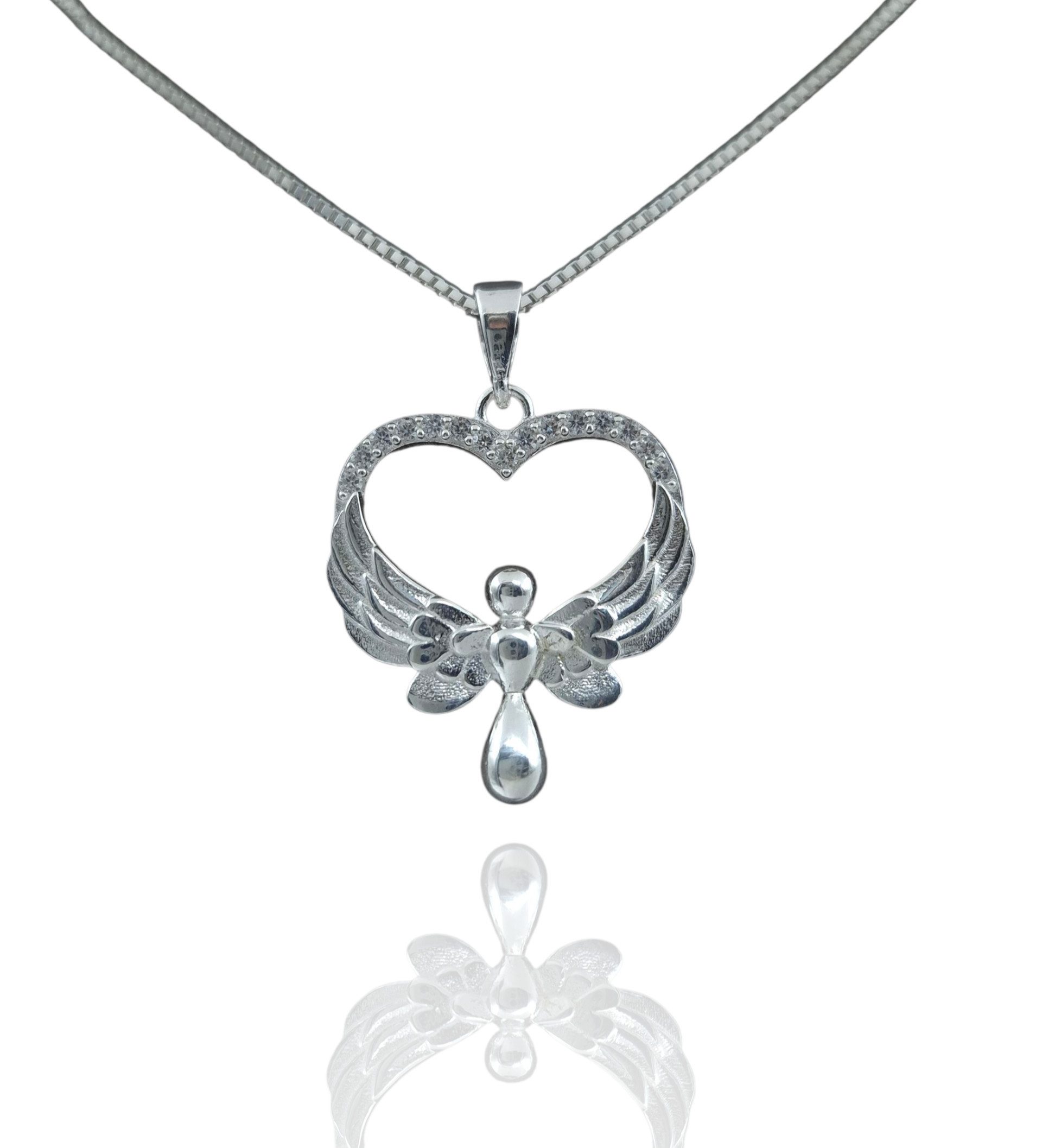 NAHLE Kette mit Anhänger Silber Engel Herz Glücksbringer Schutzengel 925 Silber (2-tlg., inklusive Schmuckbox), 925 Silber Schutzengel