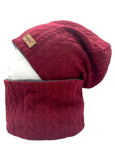 nadycat Beanie ZOPF & STYLE bordeaux (2-St., Beanie mit passendem Loop) handgefertigt aus der Lausitz