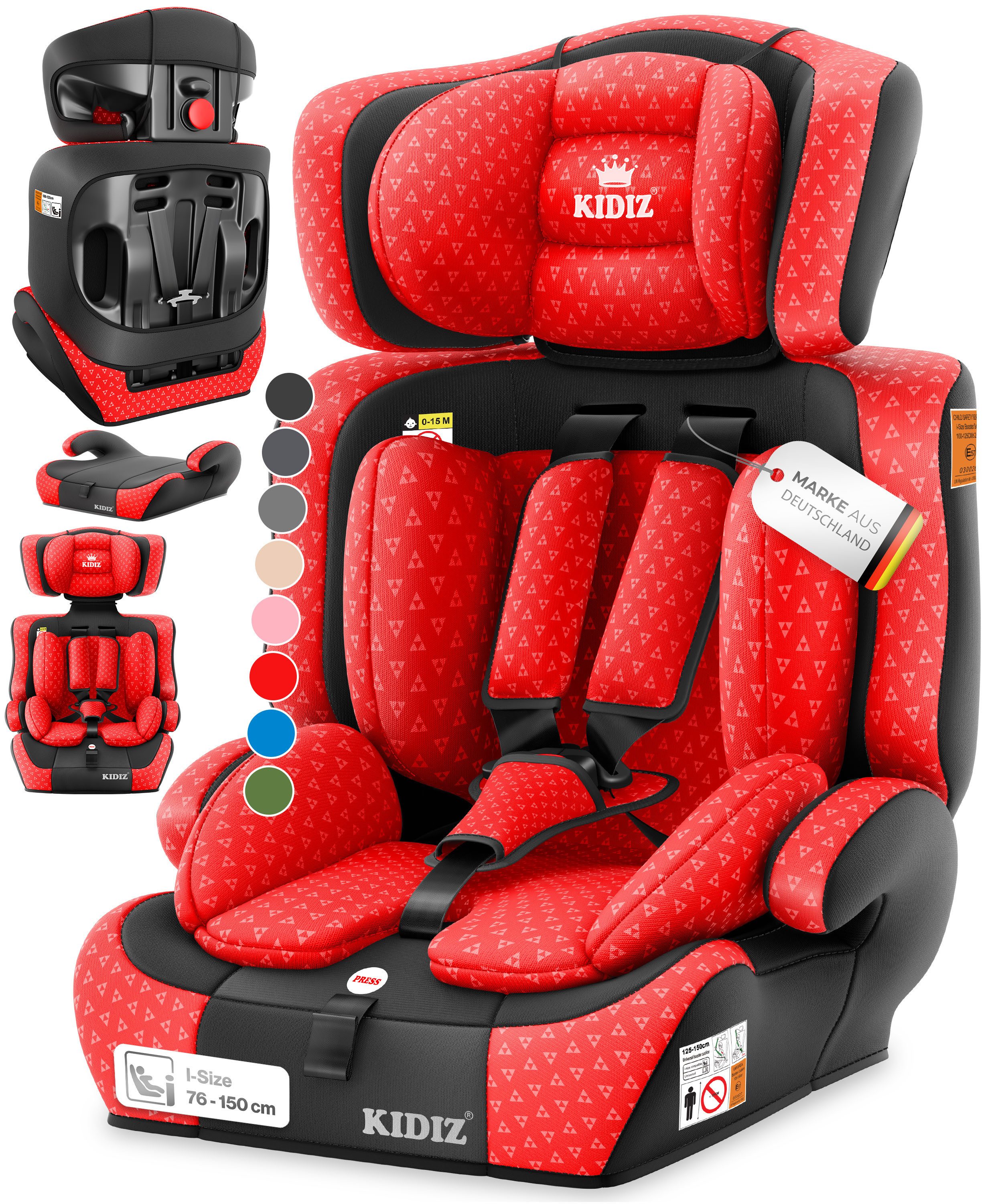 KIDIZ Autokindersitz, Kinderautositz 1-12 Jahre, Mitwachsend, Gruppe 1+2+3, 9-36 kg Autositz