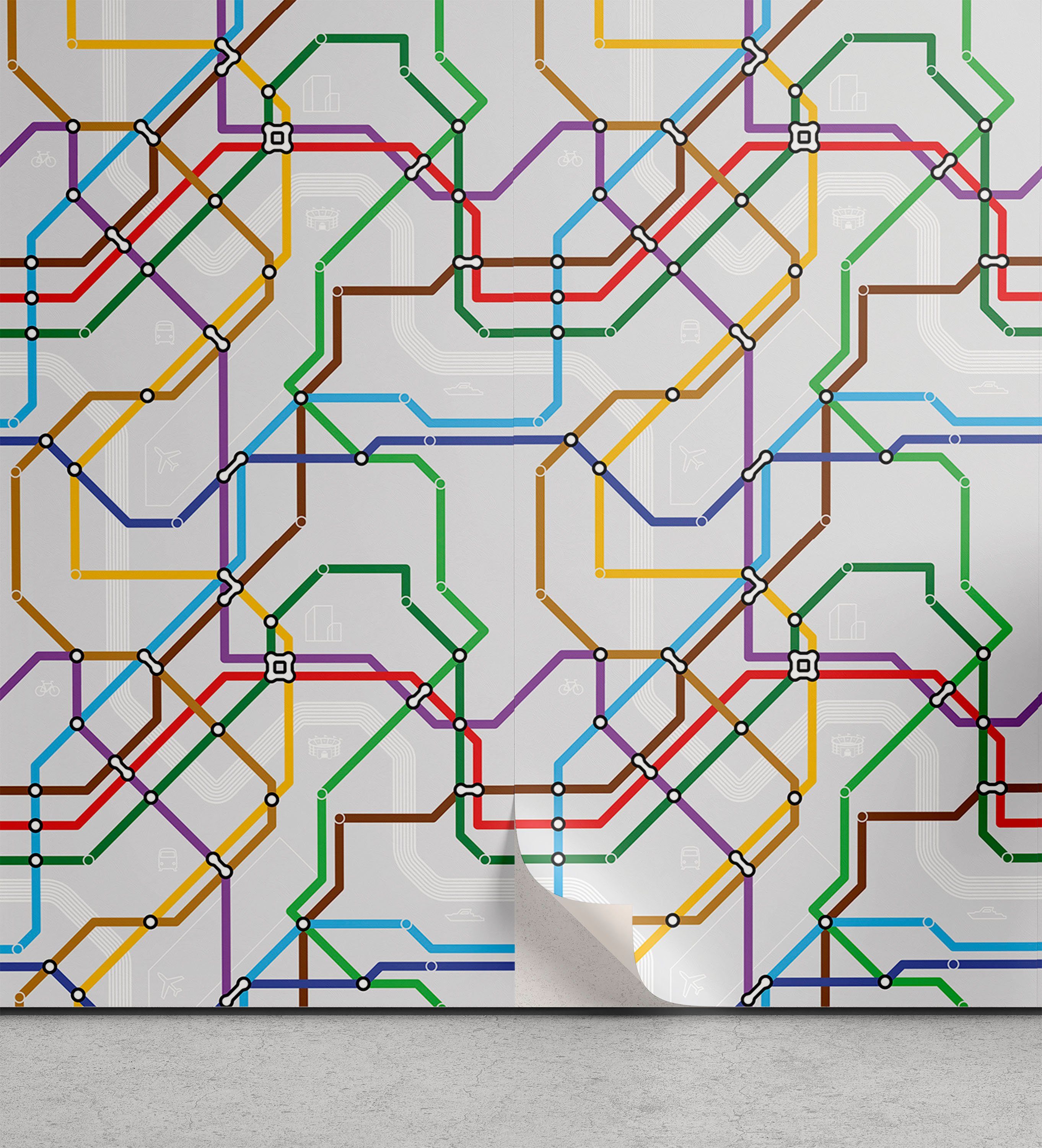 Abakuhaus Vinyltapete Karte Striped Strecke Küchenakzent, selbstklebendes Vibrant Wohnzimmer Metro