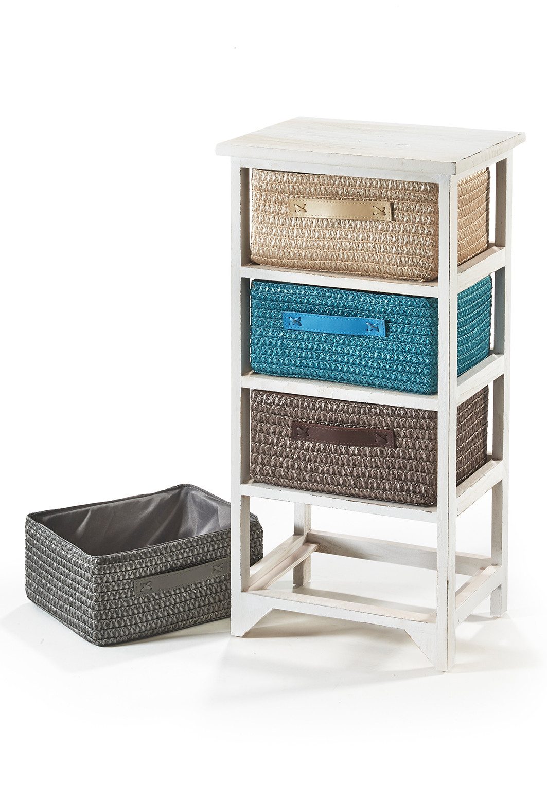 Kobolo Regal Holzregal white washed mit 4 Schubfächer – Bild 3 von 5