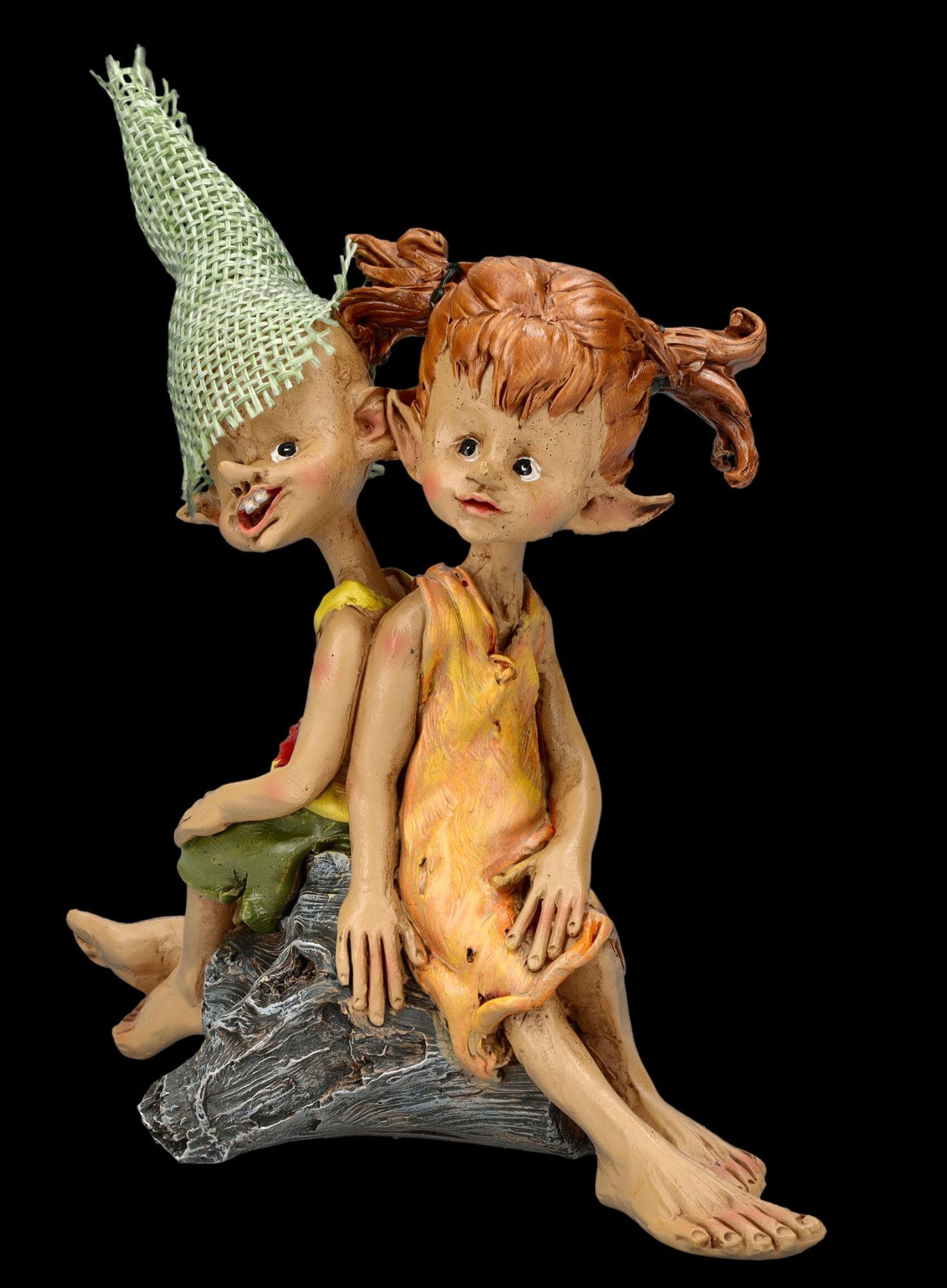 Figuren Shop GmbH Dekofigur Pixie Kobold Figur - Junge und Mädchen Freunde - Kinder Zwerge Baum