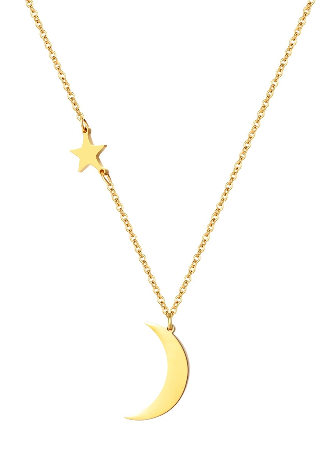 Hey Happiness Edelstahlkette Damen Mond Stern Anhänger, 18K Roségold vergol günstig online kaufen