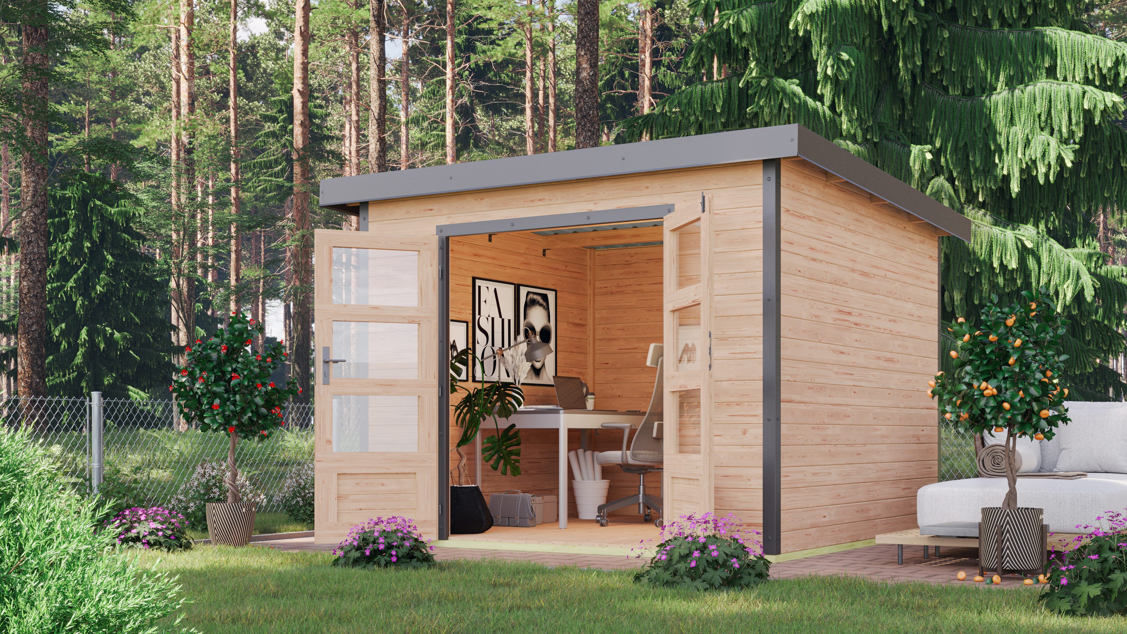 Karibu Gartenhaus Plutino 6, in verschiedenen Farben, BxT: 309x292,4 cm