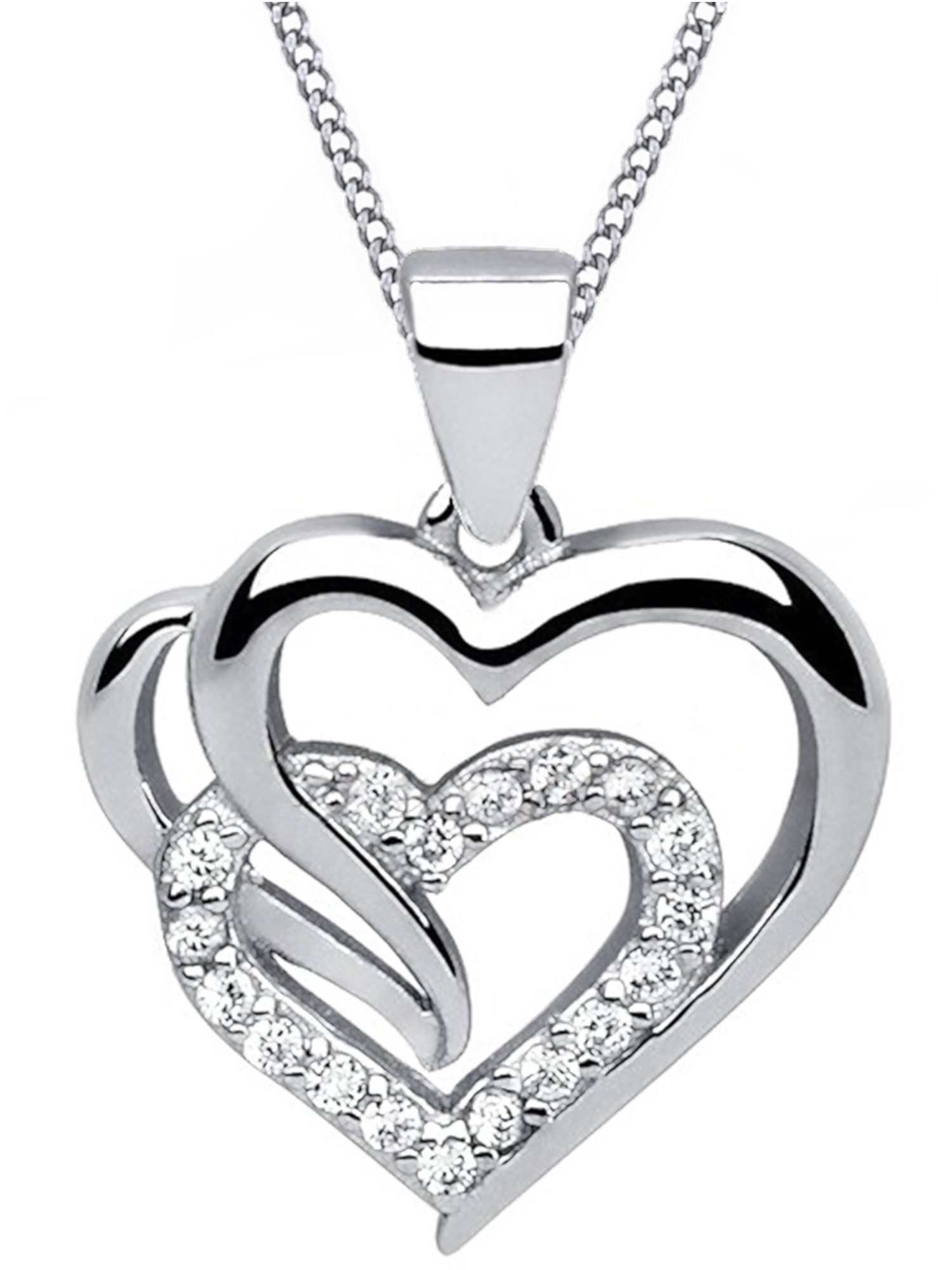 Herzkette Zirkonia Herz Anhänger mit Kette 925 Sterling Silber Rhodiniert