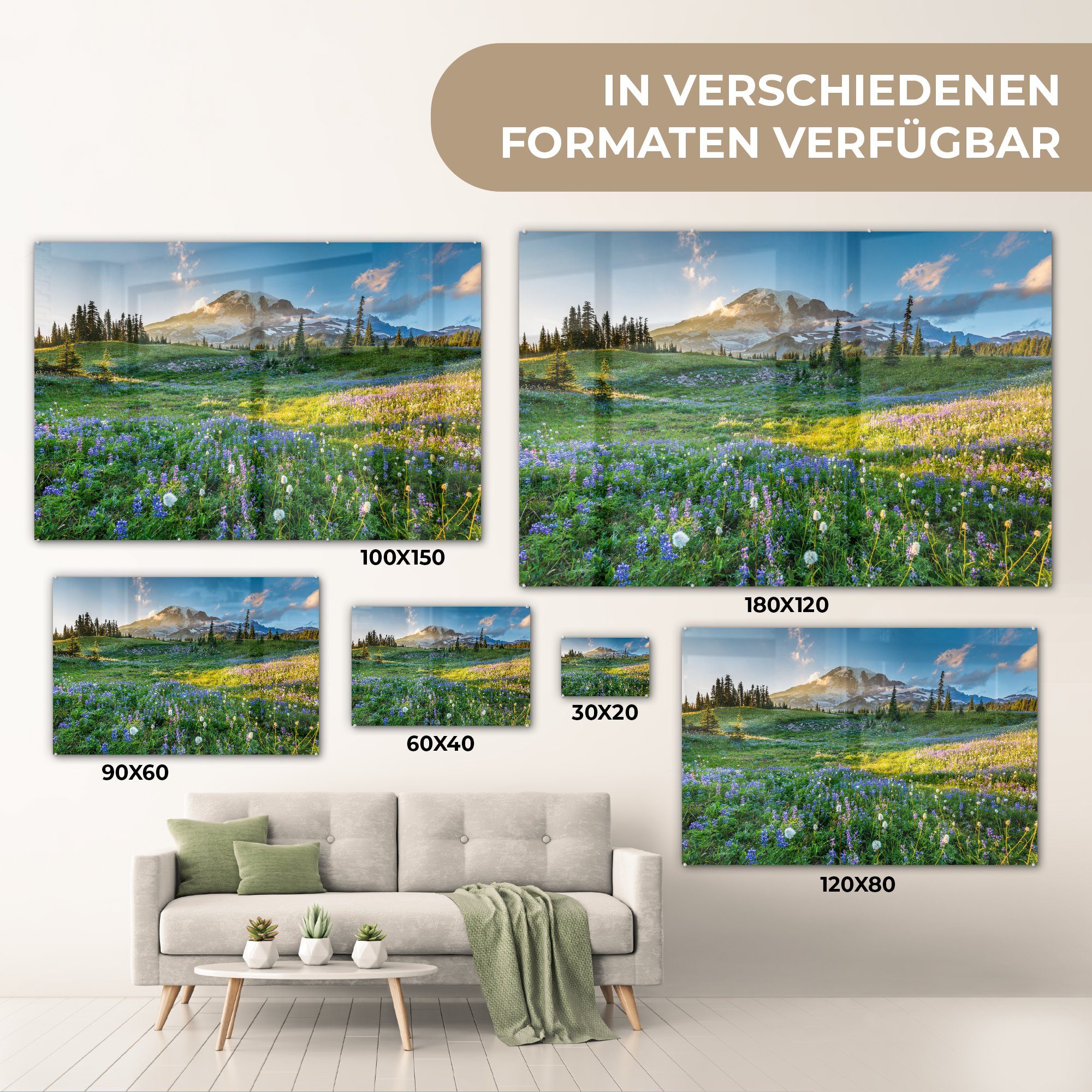 Wohnzimmer - MuchoWow Berg Acrylglasbild Frühling, - St), (1 Blumen Schlafzimmer Acrylglasbilder &