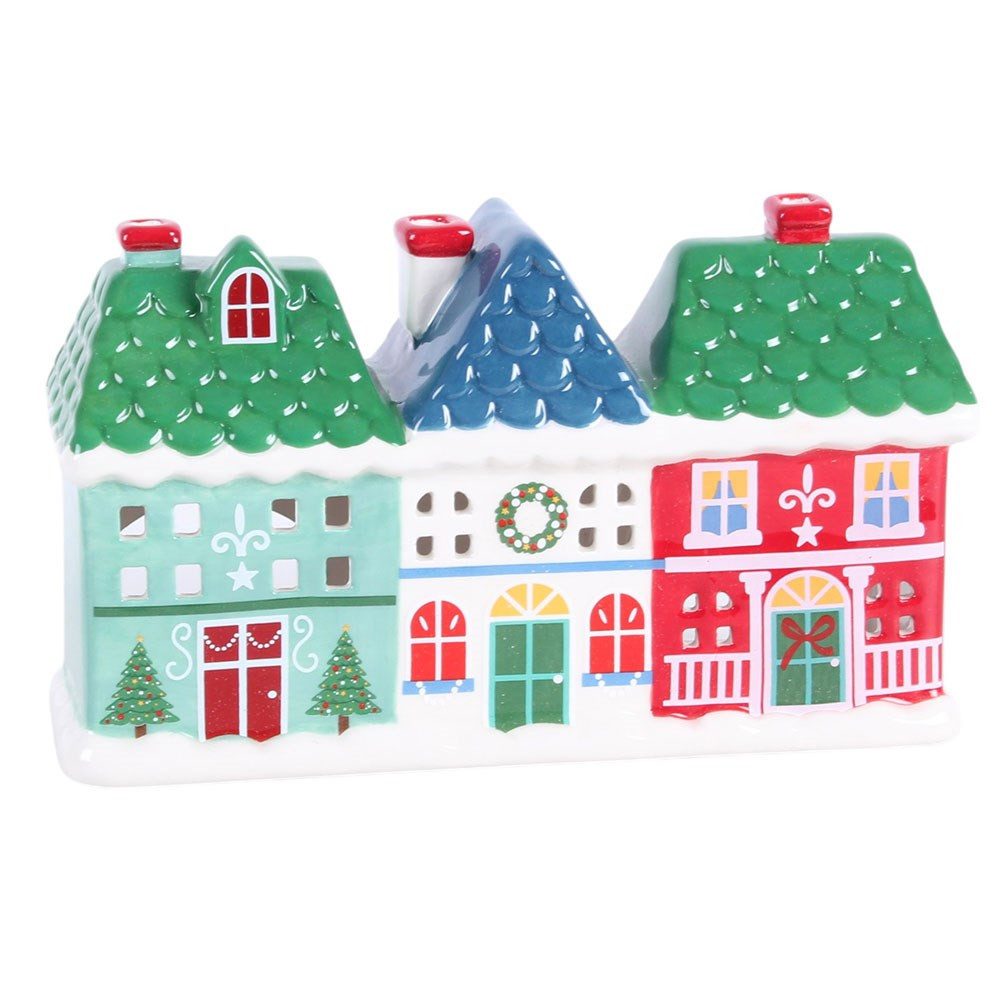 Something Different Teelichthalter Vintage Teelichthalter Weihnachts -Stadt bunt 17 cm