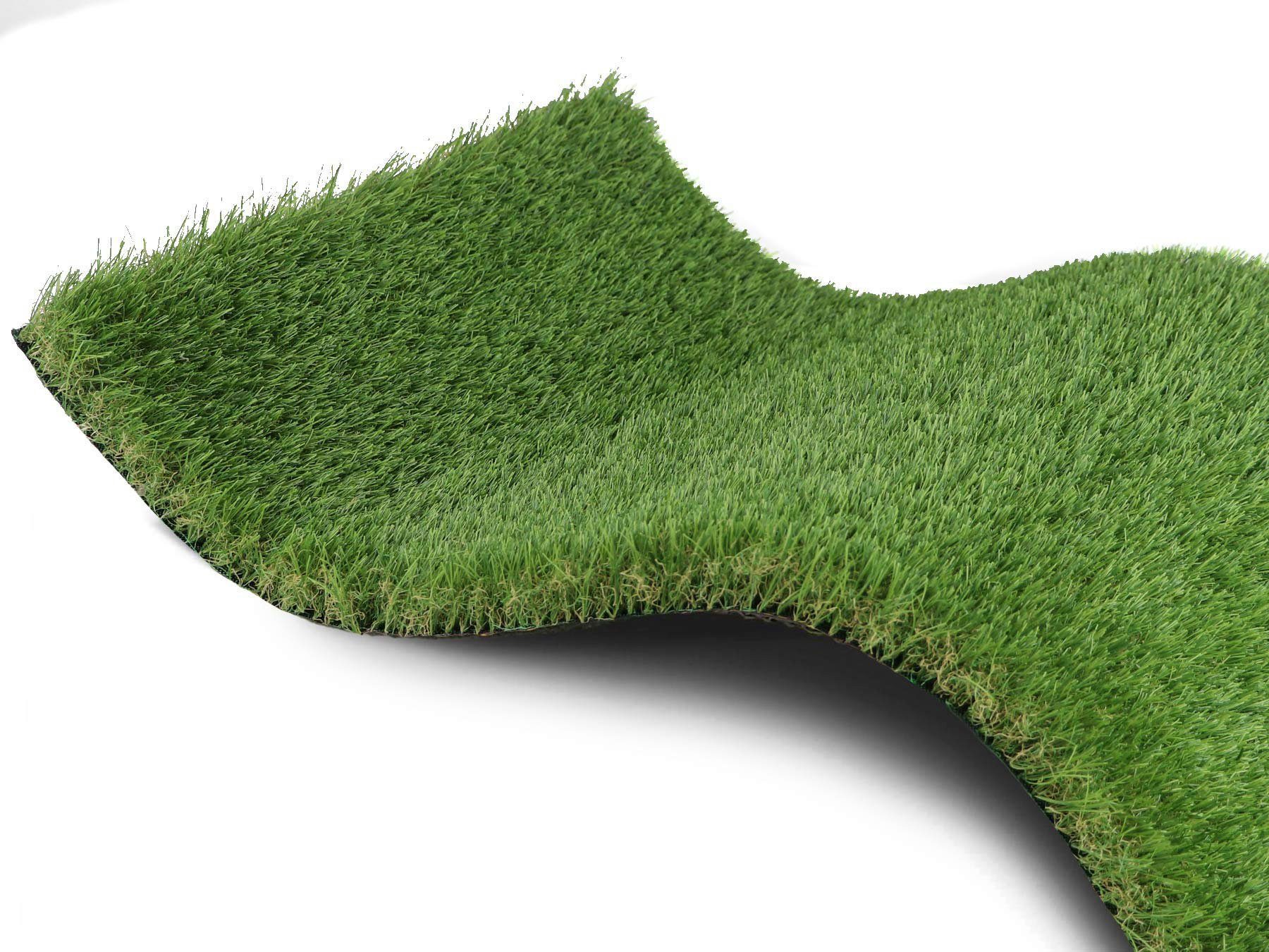 Primaflor-Ideen in Textil Kunstrasen JAZZ, Made in Netherlands, rechteckig, Höhe: 40 mm, Rasenteppich, natürliche Optik, Drainagefunktion, witterungsbeständig