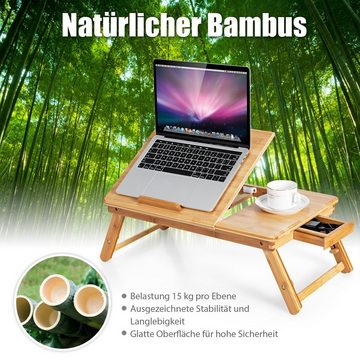 COSTWAY Laptoptisch, höhenverstellbar, neigbar, klappbar mit Schublade, Bambus