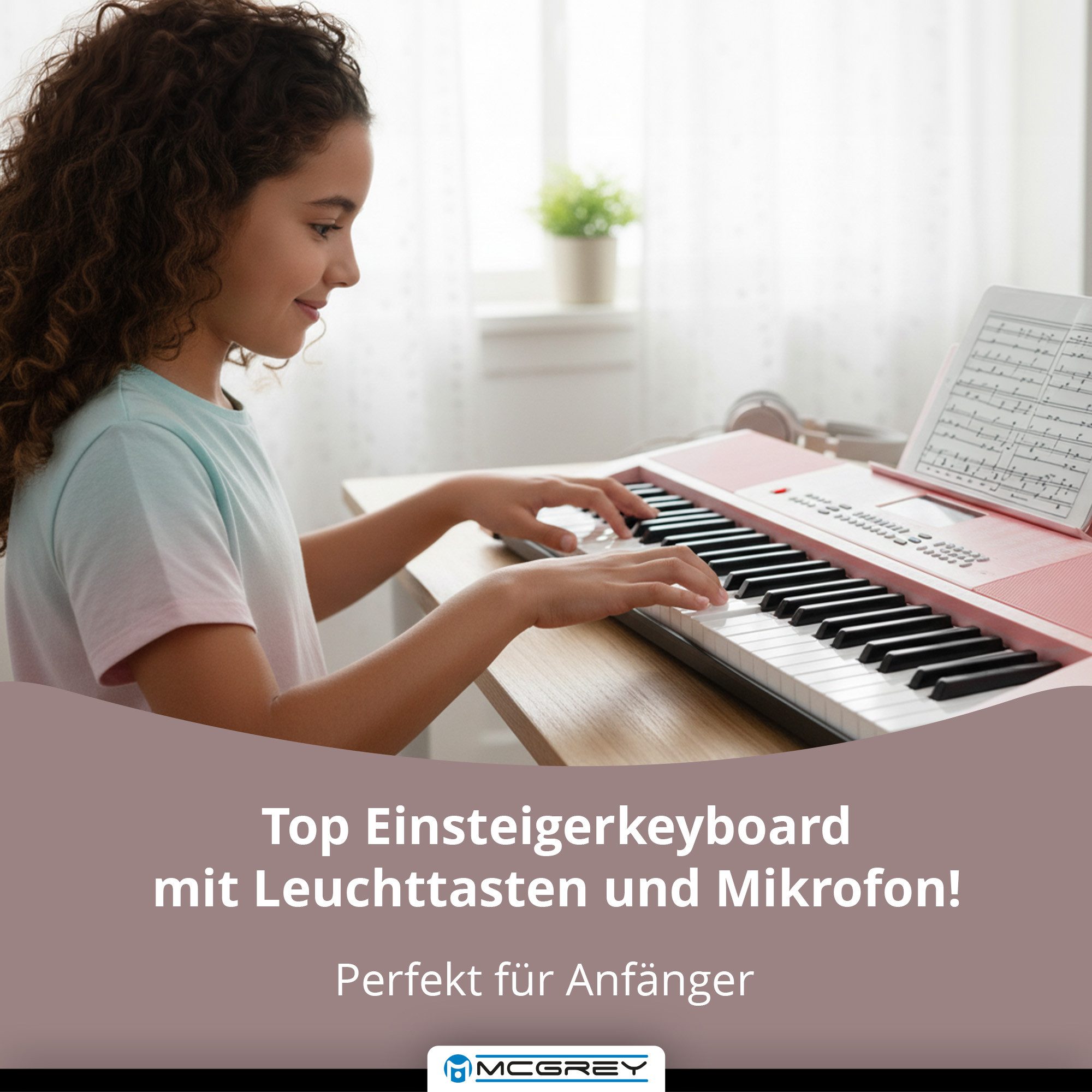 McGrey Home-Keyboard LK-6120-MIC Keyboard mit Mikrofon & Kinderkopfhörer Set (2-St., Inkl. Mikrofon, Notenhalter und Kinderkopfhörer), 255 Sounds und Rhythmen - 50 Demo Songs mit Lernfunktionen