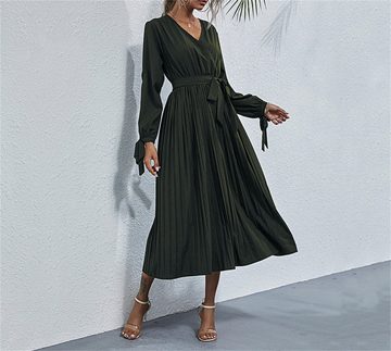 AFAZ New Trading UG Abendkleid Damen Elegant Cocktailkleid Plissee Midikleid Casual A-Linien Kleid Faltenrock mit Gürtel