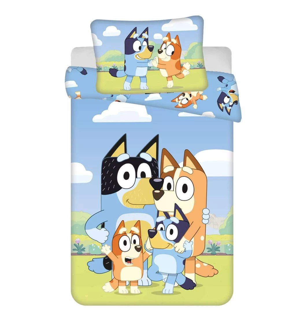 Bluey Kinderbettwäsche Bluey Happy Family Kinderbettwäsche Set – Weiche Baumwoll Bettwäsche
