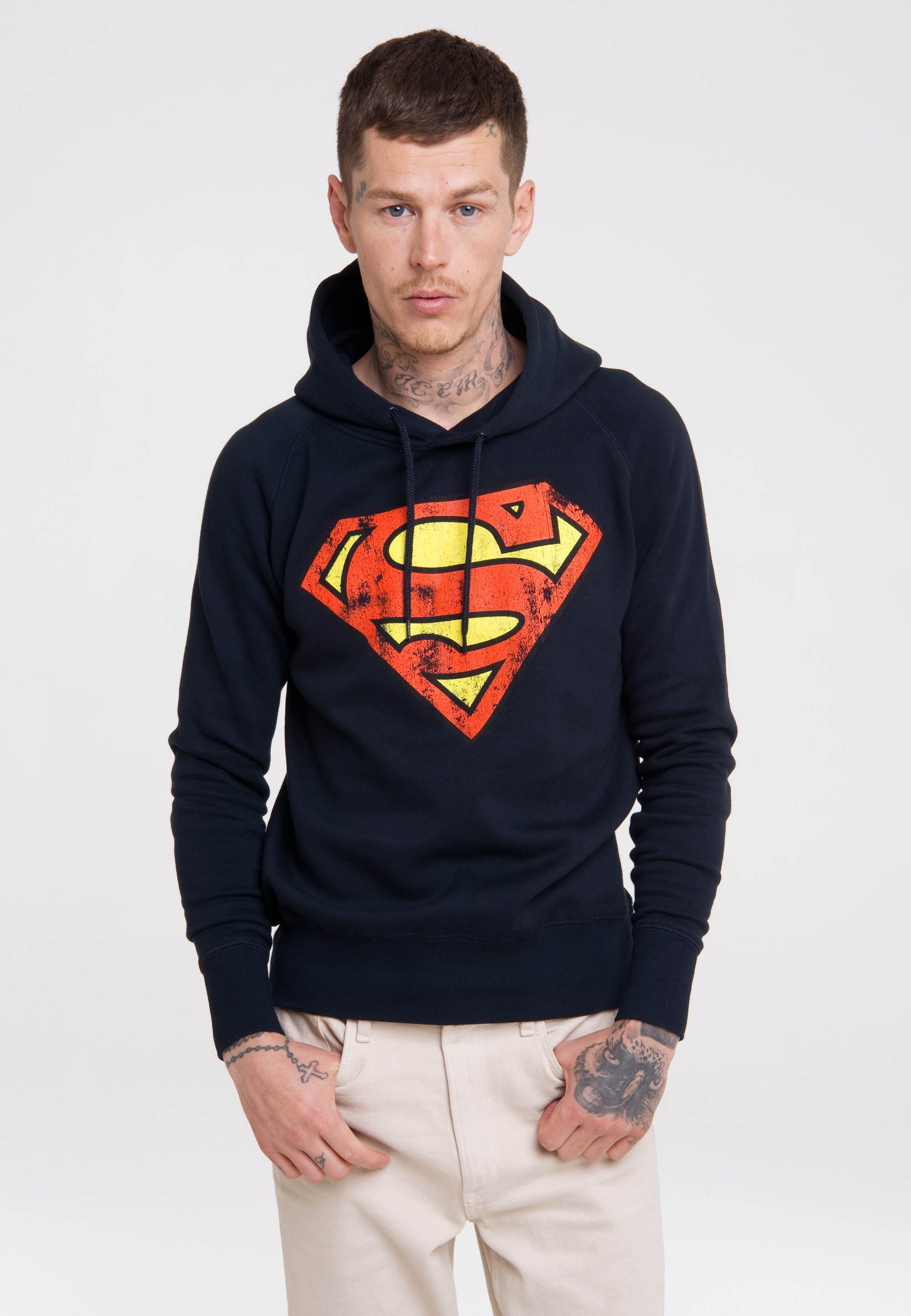 von – LOGOSHIRT Logo DC Kapuzensweatshirt Herren Superhelden-Print, Logoshirt Superman für mit Kapuzensweatshirt Trendiges