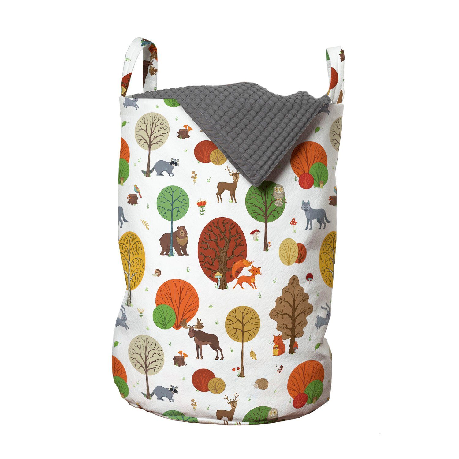 Abakuhaus Wäschesäckchen Wäschekorb mit Griffen Kordelzugverschluss für Waschsalons, Eichhörnchen Wald Zeichnung Kunst