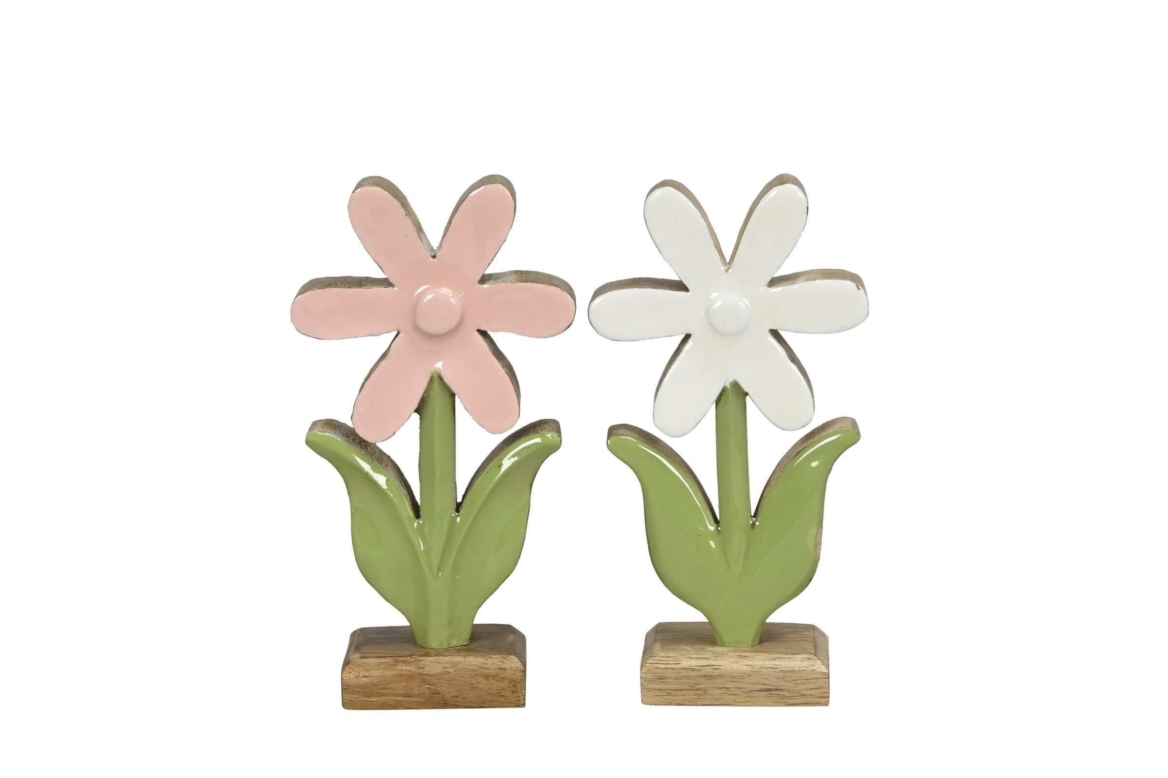 Dekofigur Blume Mangoholz weiss/rosa 2fach sort. Tischdeko Aufsteller Holz