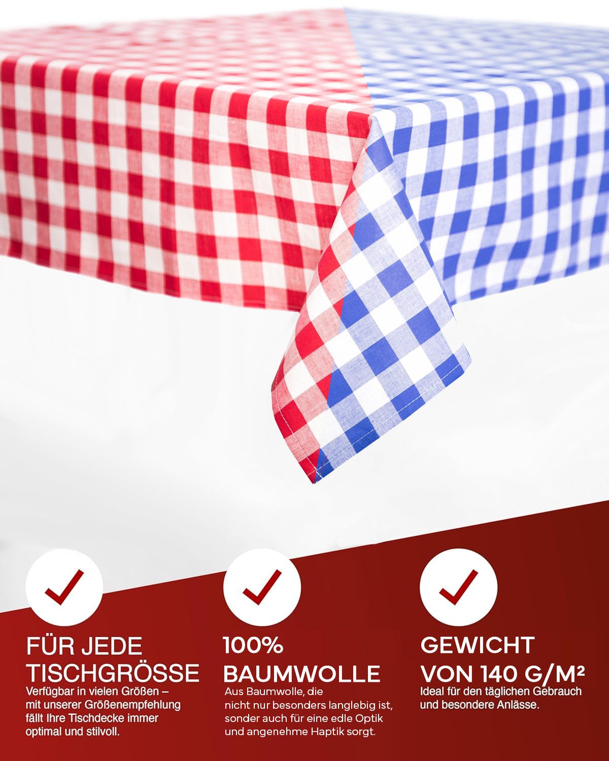 texpot Tischdecke kariert Landhausstil Bauernkaro 100% Baumwolle (1-tlg)