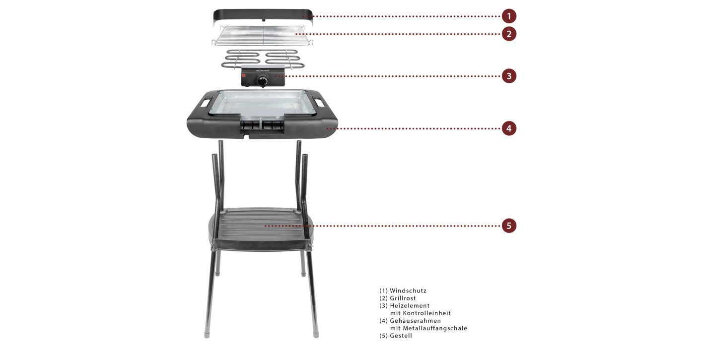 BOMANN Elektro-Standgrill BQS 2244 CB, 2000 W, Verchromter Grillrost, Thermostat, stufenlose Regulierung