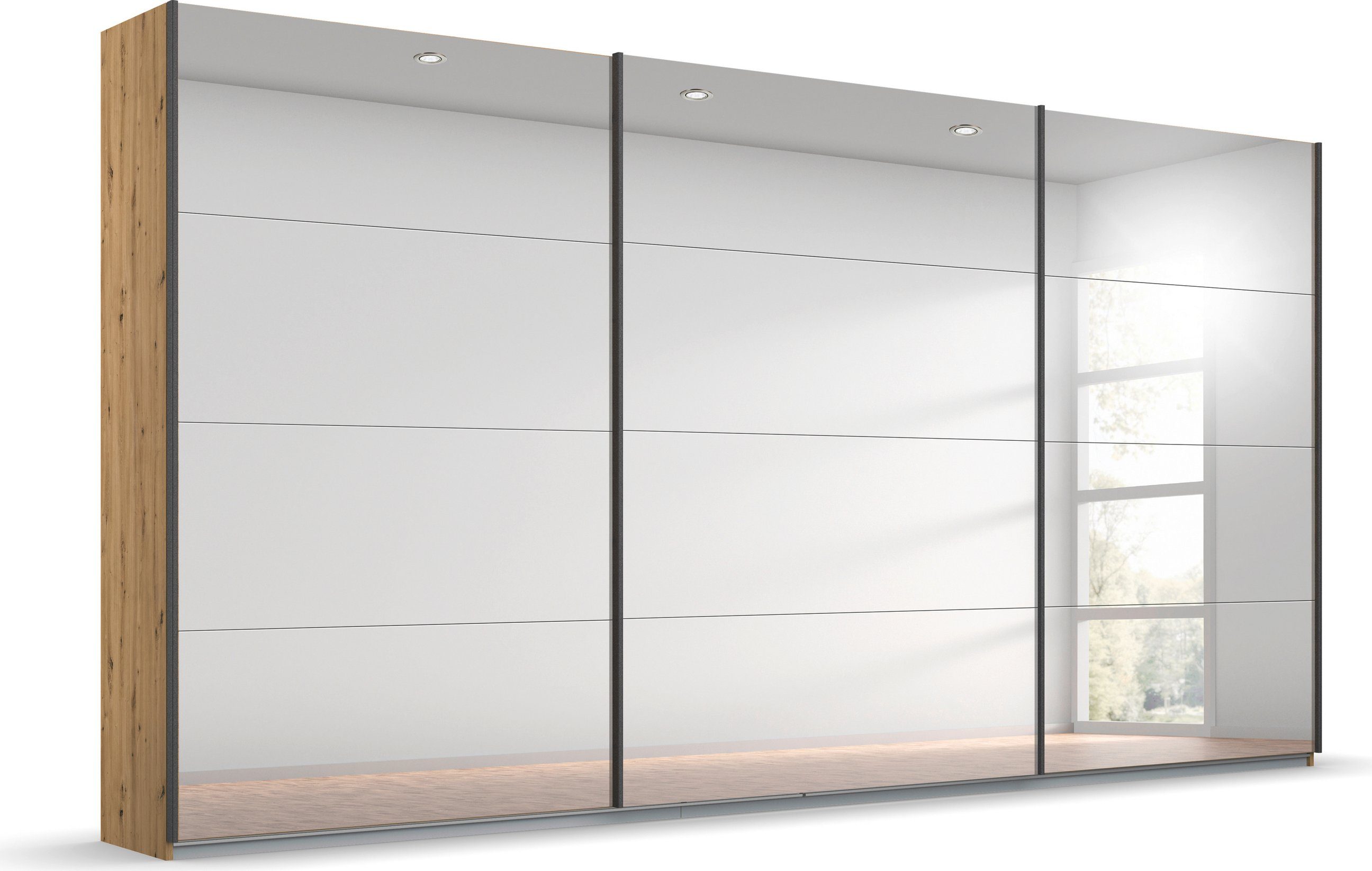 rauch Schwebetürenschrank Kleiderschrank Schrank Garderobe Wäscheschrank Ankleide OTELI (Breiten 203/271/315/360 cm Höhen 210/229 cm) mit Spiegelfront, inkl. Wäscheeinteilung mit 3 Innenschubladen