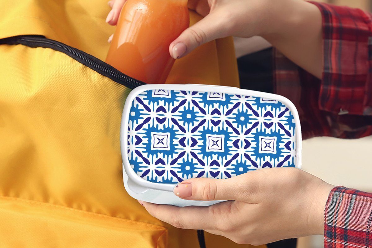 MuchoWow Lunchbox Vektor - Kunststoff, - Blau (2-tlg), Brotbox Brotdose, Erwachsene, für Kinder Mädchen Muster, Jungs und und - Kacheln weiß für