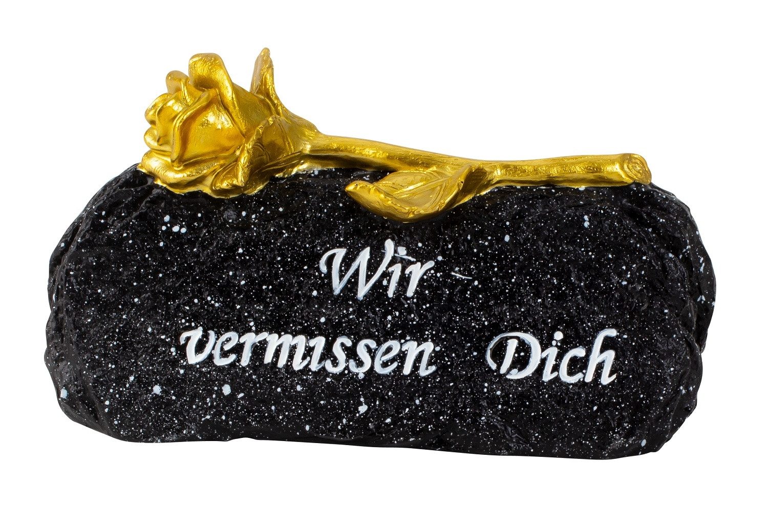 MF Grabkerze Gedenkstein mit goldener Rose und Schriftzug – Schwarz, 16 cm günstig online kaufen