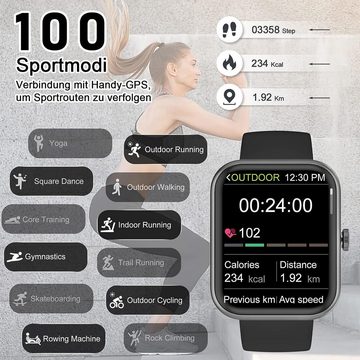 blackview Smartwatch (1,83 Zoll, Android iOS), Bluetooth Anrufe Fitnessuhr Armbanduhr mit Pulsmesser SpO2 Sportuhr