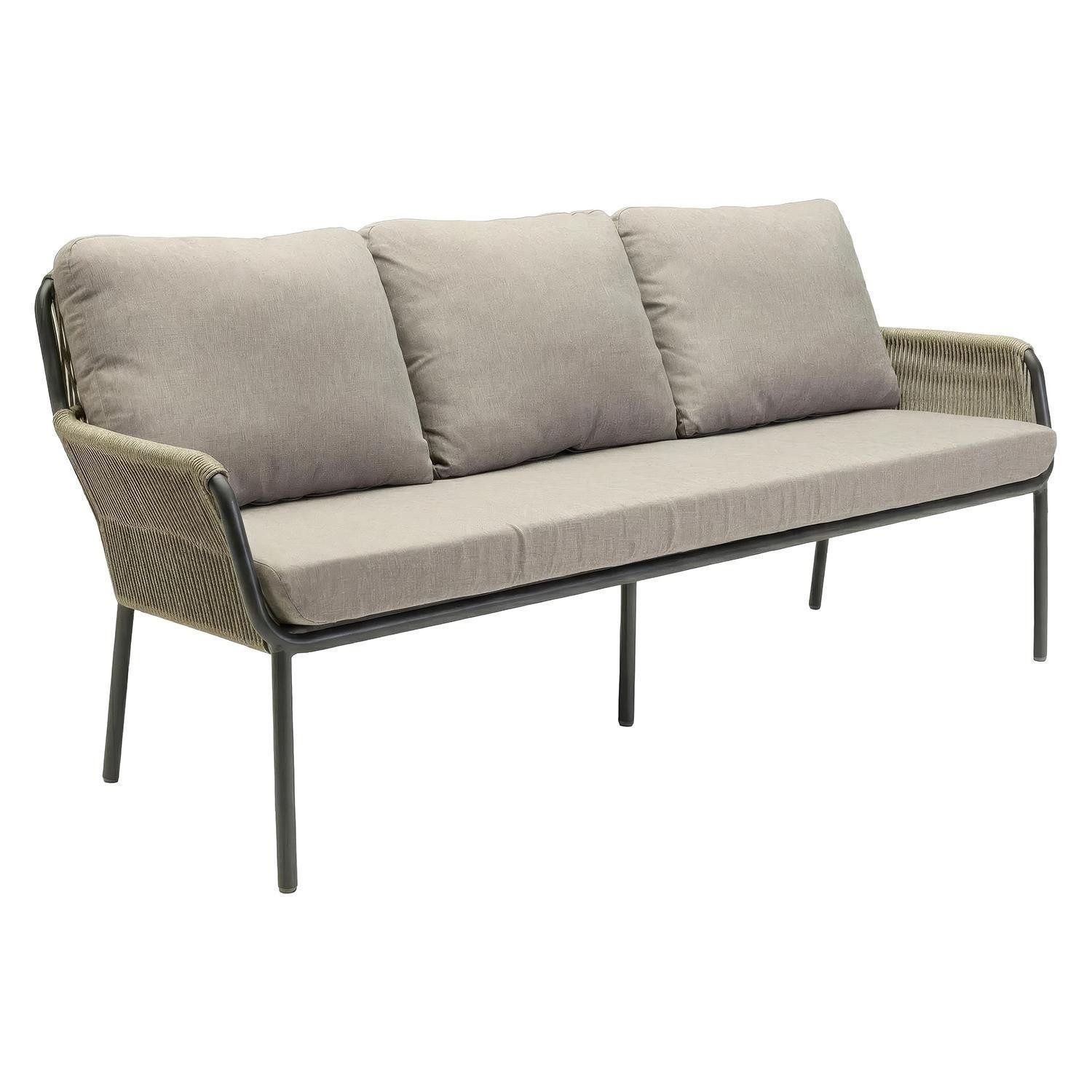 Outdoor Gartenbank COMO, Anthrazit, Beige, Grau, Aluminiumgestell, Olefin, Seilbespannung, mit Kissen, B 198 x H 86 x T 59 cm