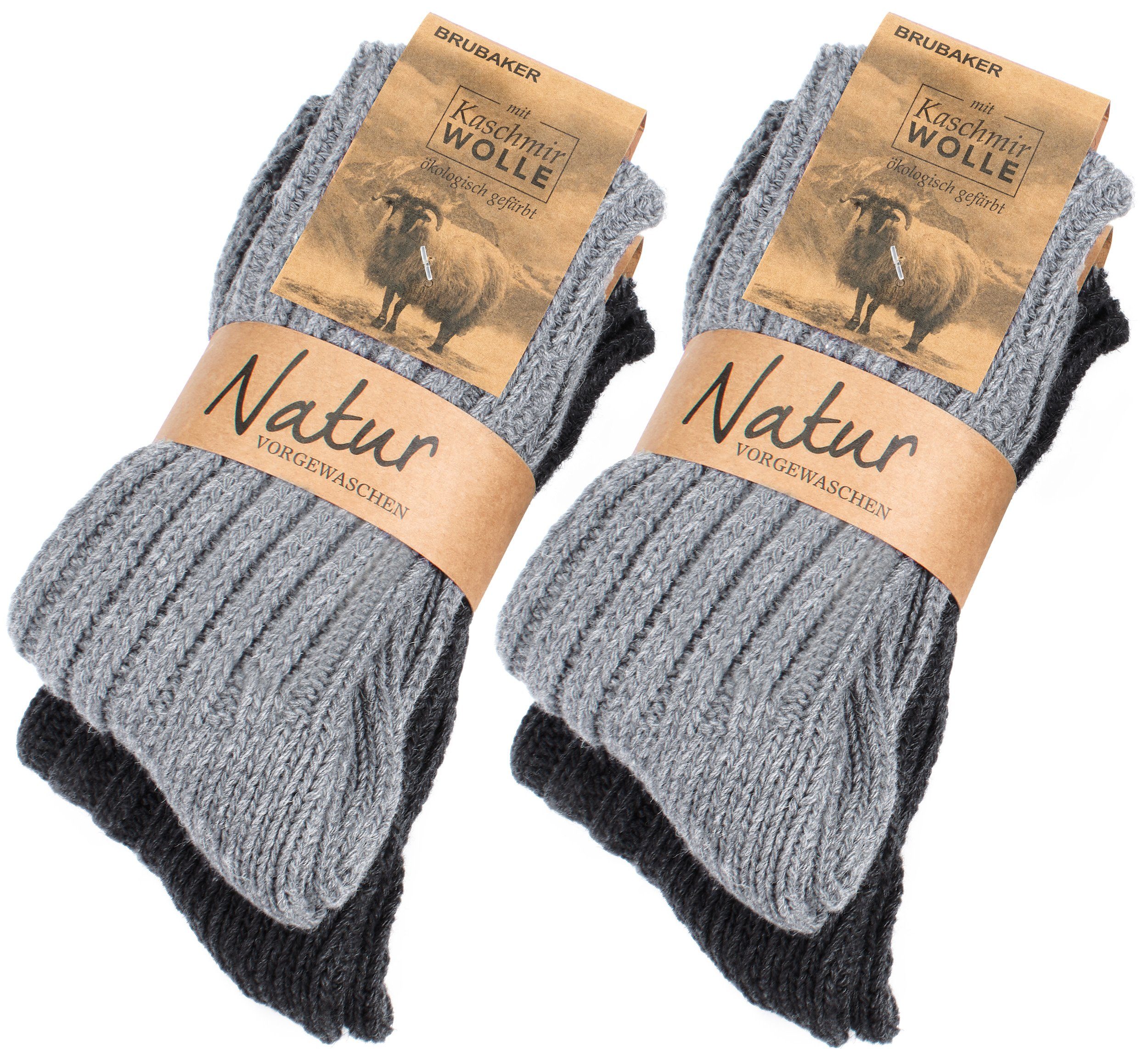 BRUBAKER Kuschelsocken warme Grobstrick Kaschmir-Socken (4-Paar, 48% Schafswolle und 40% Cashmere Anteil) Wintersocken für Damen und Herren