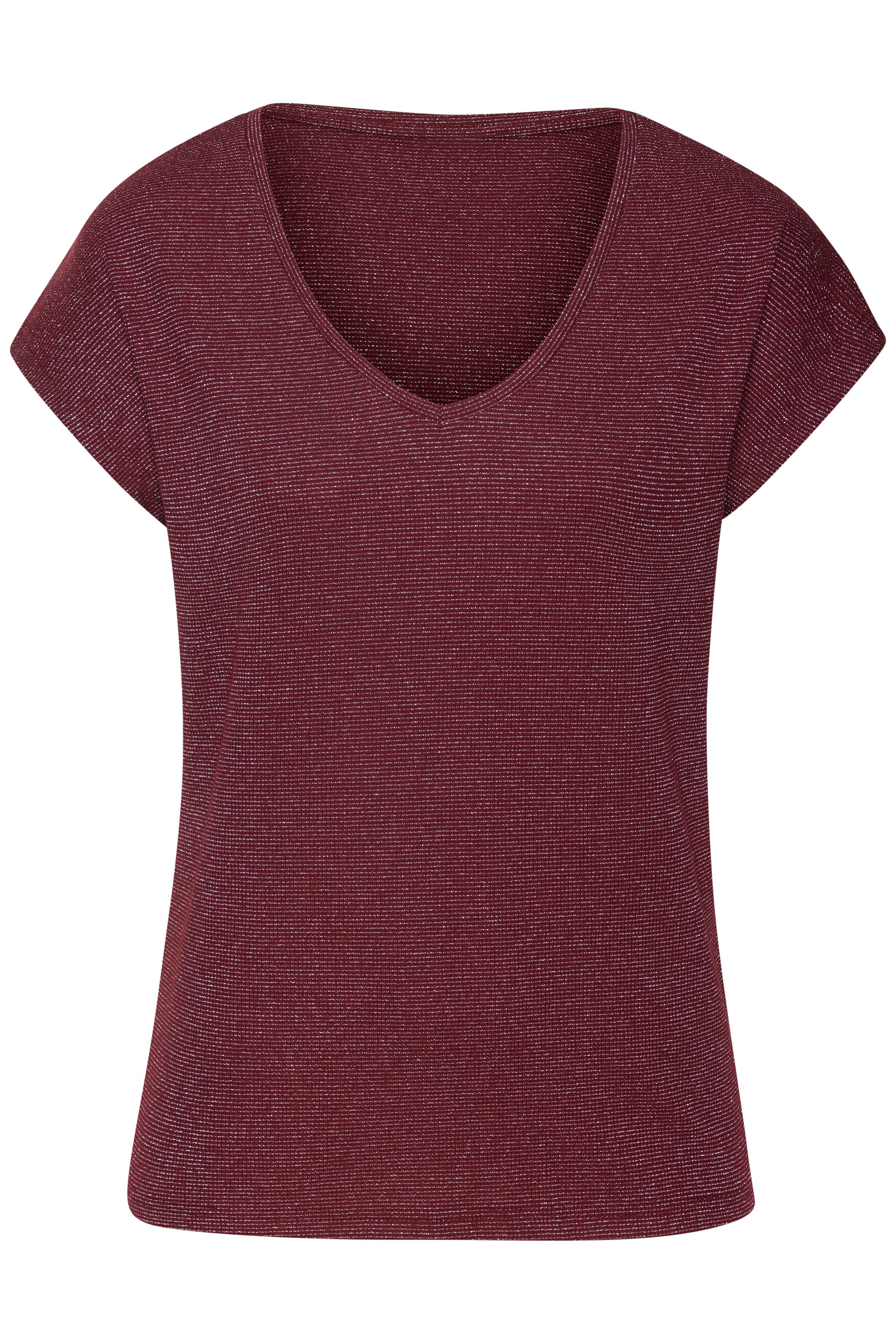 LASCANA Kurzarmshirt mit silberfarbenem Glitzereffekt mit V-Ausschnitt – Bild 2 von 5