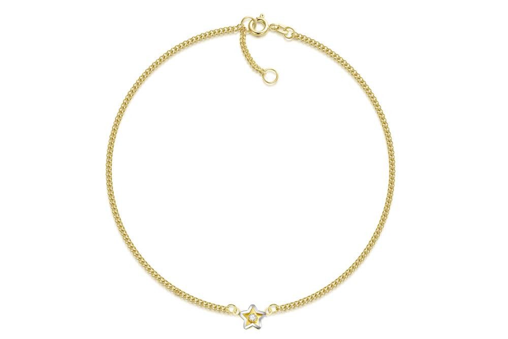 Silberkettenstore Fußkette Fußkette Panzer 1,7mm mit Anhänger Stern Mitte - echt 585 Gold