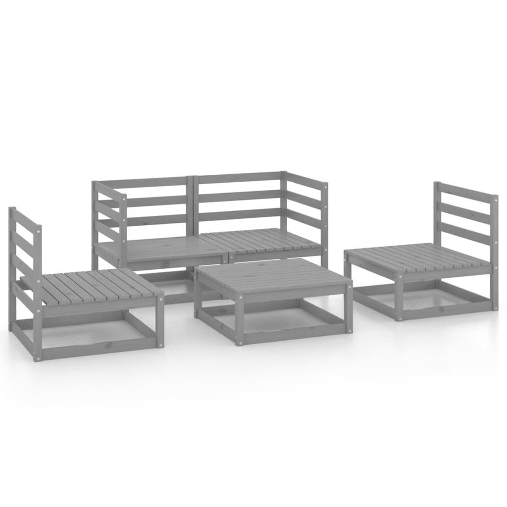 5-tlg. vidaXL Massivholz, Gartenlounge-Set (1-tlg) Kiefer Garten-Lounge-Set Grau