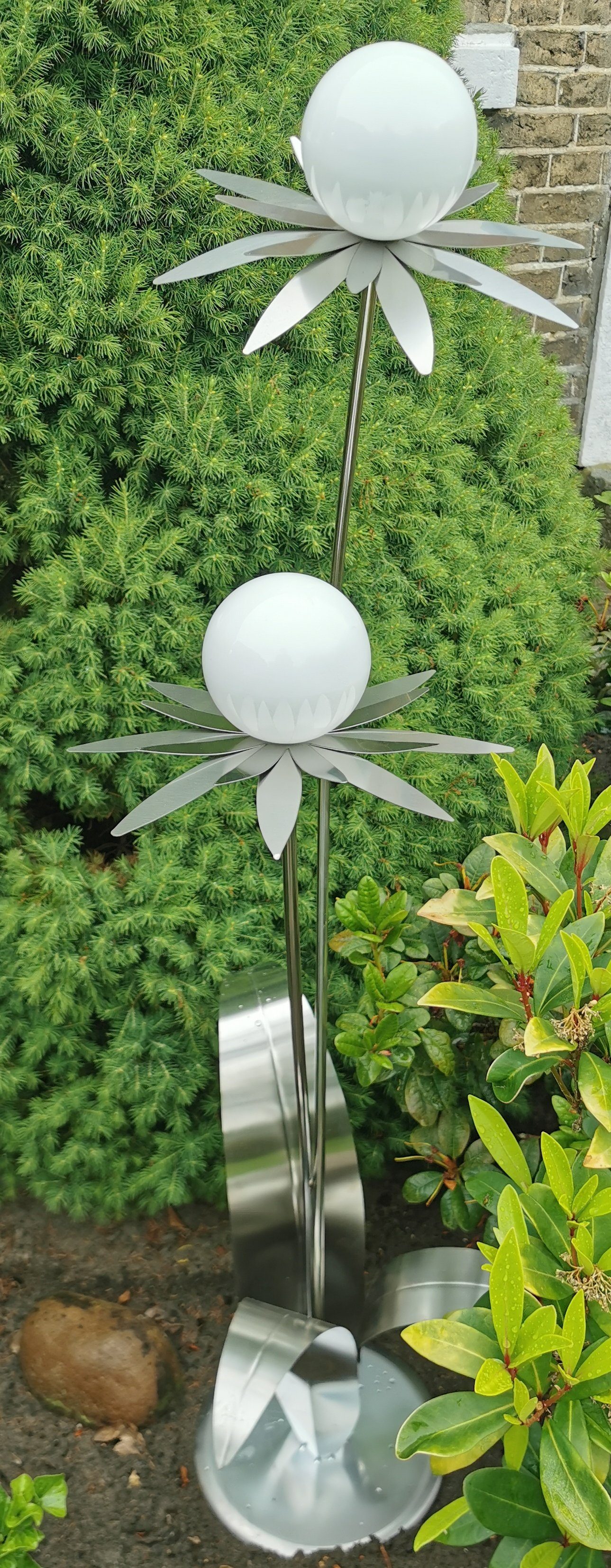 Garten-Ambiente cm weiß Bocker 120 Jürgen Milano Edelstahl Kugel Skulptur poliert Standfuß Gartenstecker Blume