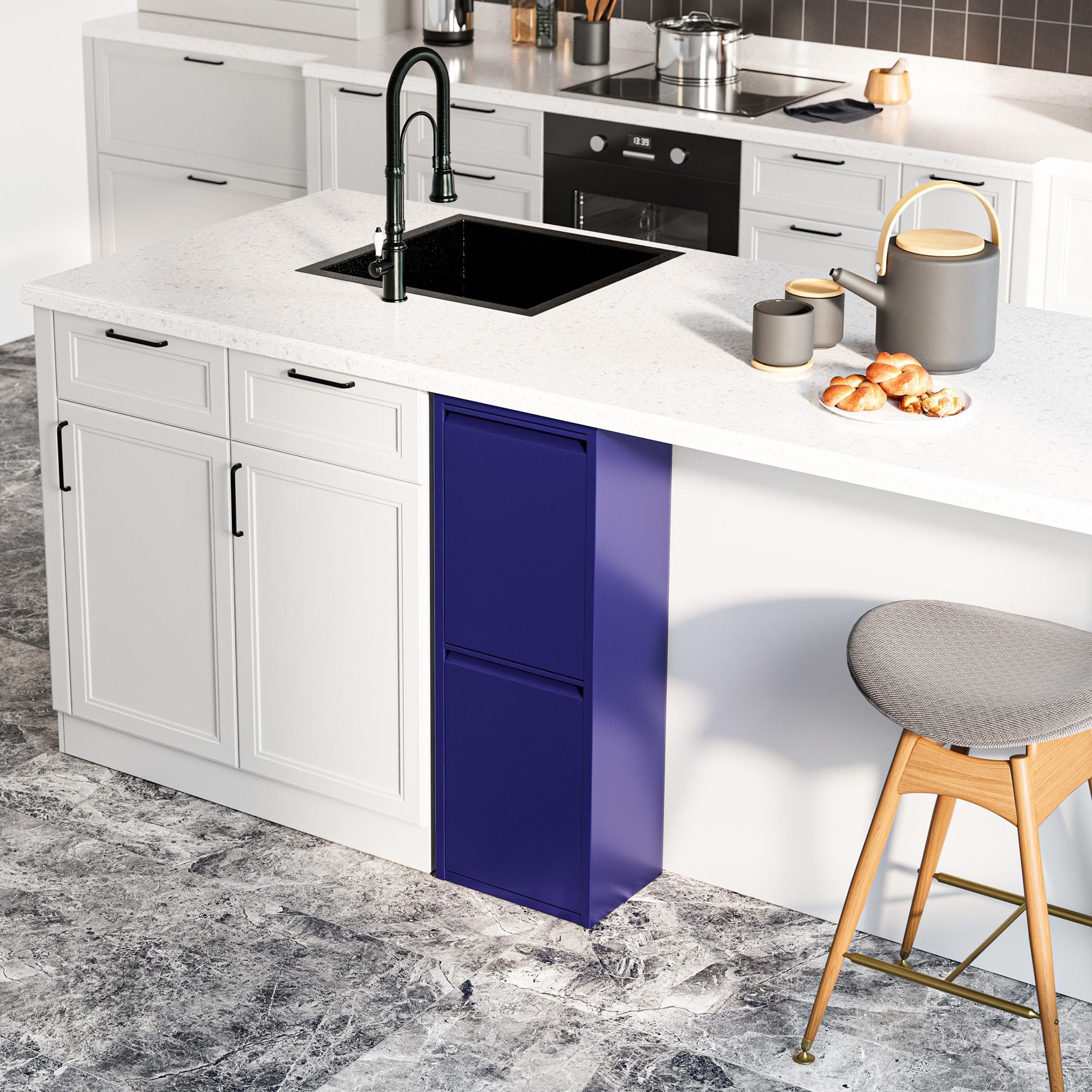 en.casa Mülltrennsystem, »Sollentuna« mit 2 Kippfächern Metall 2 x 14 L Eimer Nachtblau