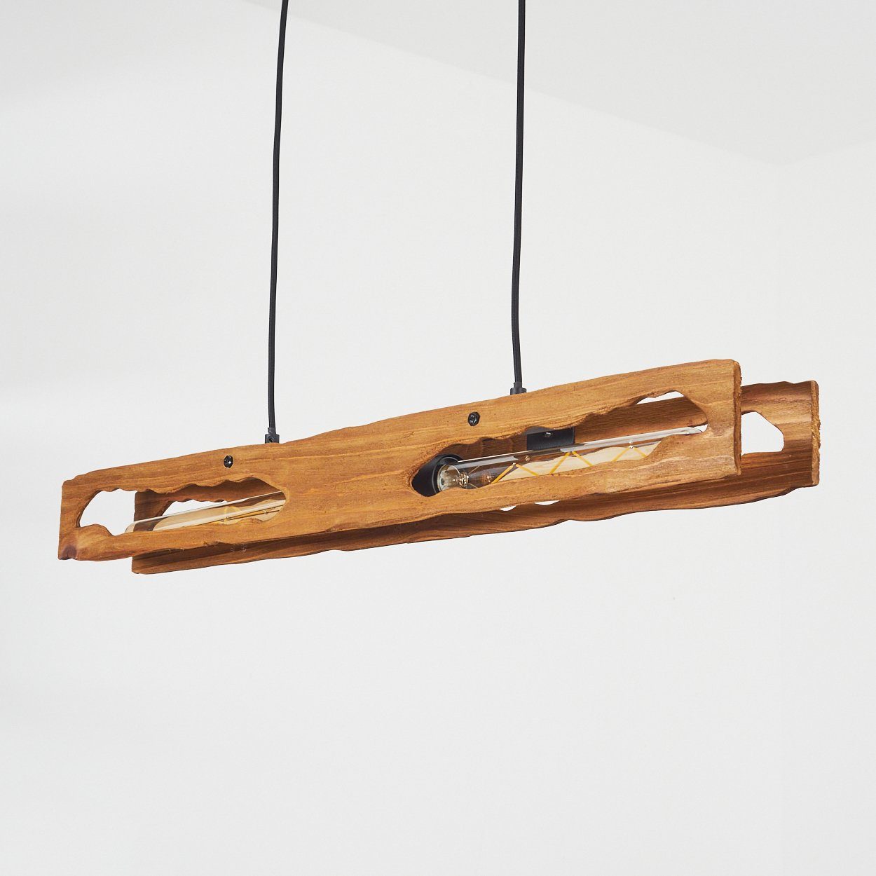 2xE27 Leuchtmittel, »Azeglio« Schwarz/Natur, Höhe 150cm, Metall/Holz mit hofstein Hängelampe aus Pendelleuchte Hängeleuchte in Holzbalken, ohne max.