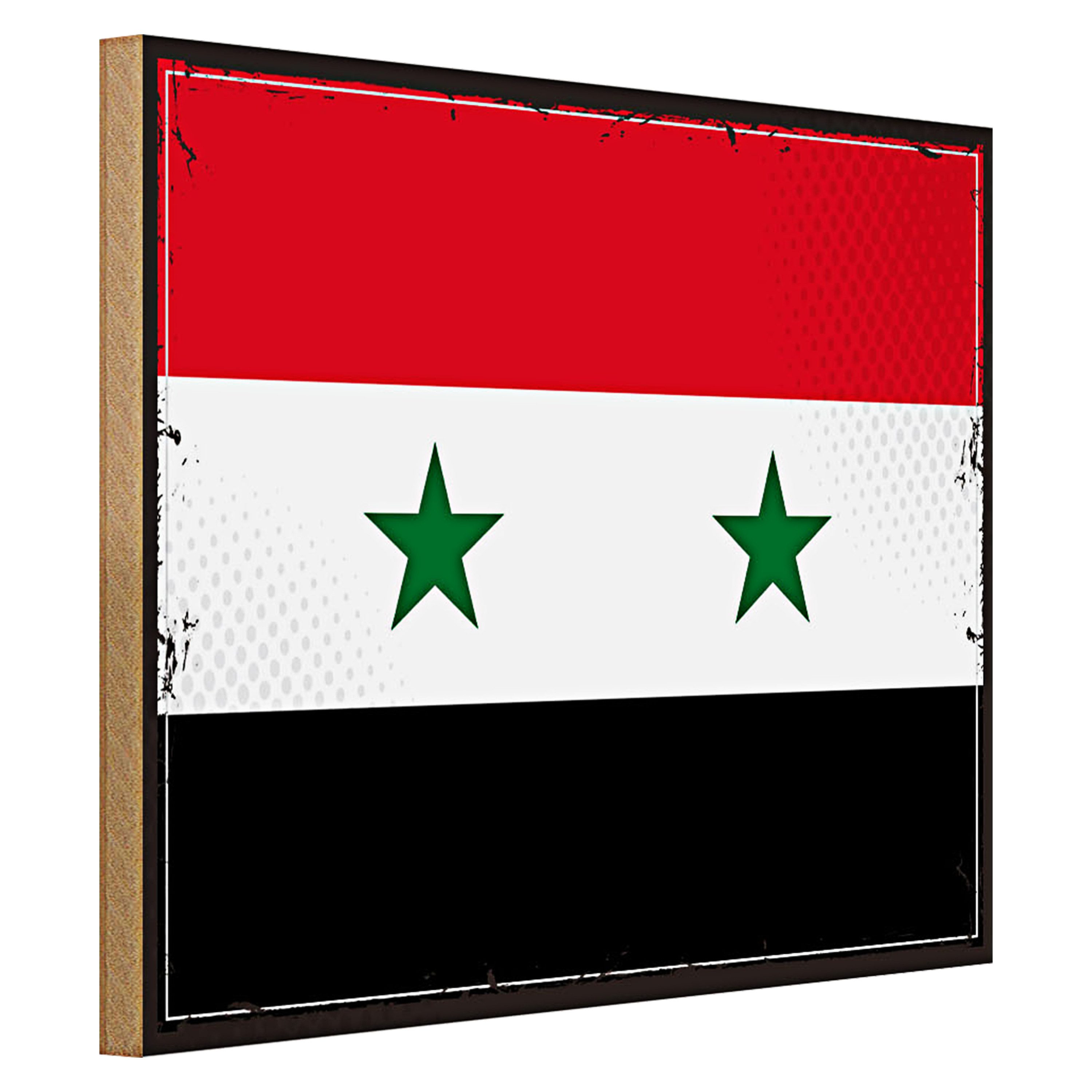 Roomando Holzbild Flagge Syrien 40x30cm Retro Flag of Syria