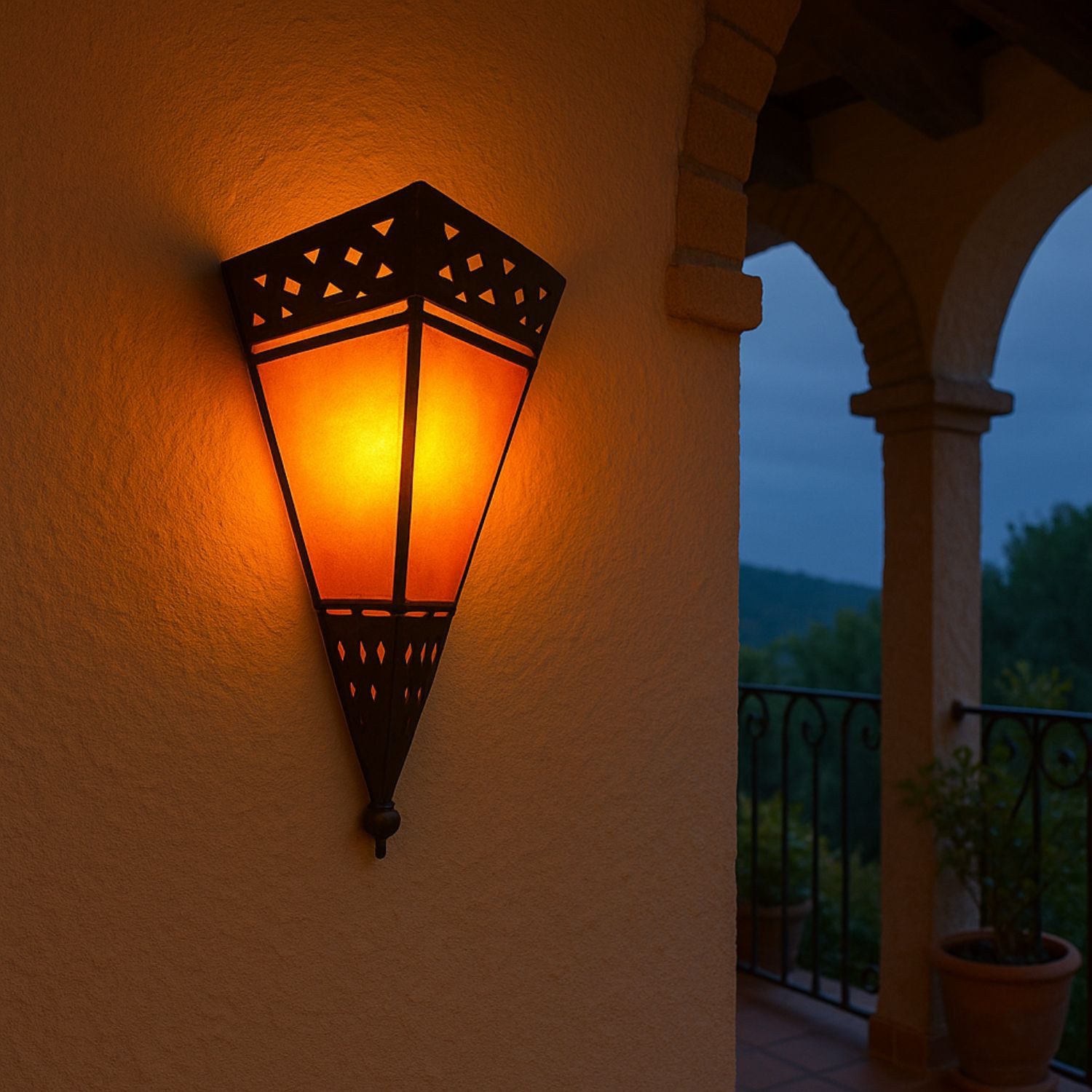 Marrakesch Orient & Mediterran Interior Wandleuchte Mediterrane Wandlampe Rabat Lampe aus Ziegenleder in Orange 30 cm, Handarbeit