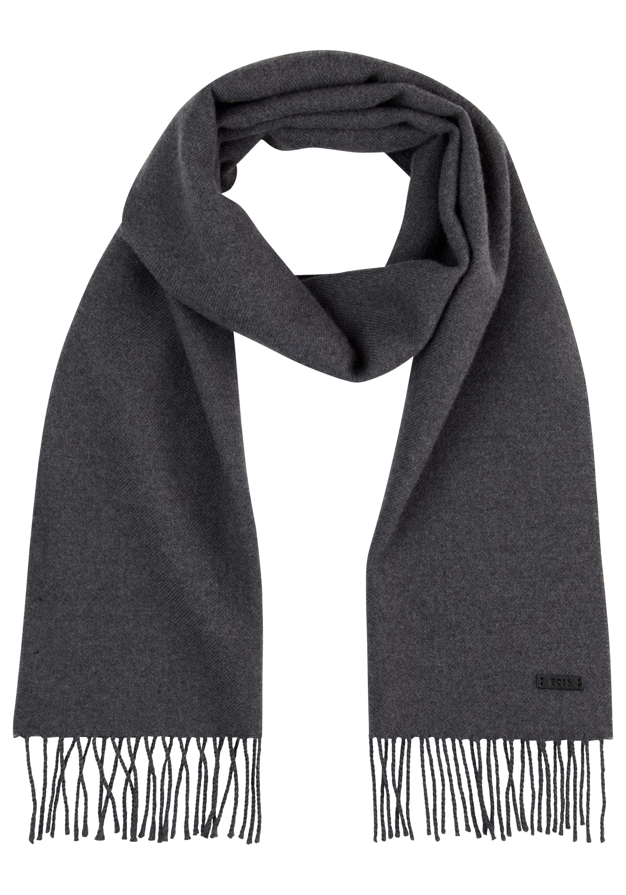 BOSS Wollschal Naster 35*180, mit gedrehten Fransen 100% Wolle Lederlabel P günstig online kaufen