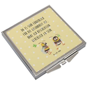 Mr. & Mrs. Panda Kosmetikspiegel Hummeln Kleeblatt - Gelb Pastell - Geschenk, Quadrat, Tiere, Gute Lau (1-St), Fröhlich & praktisch