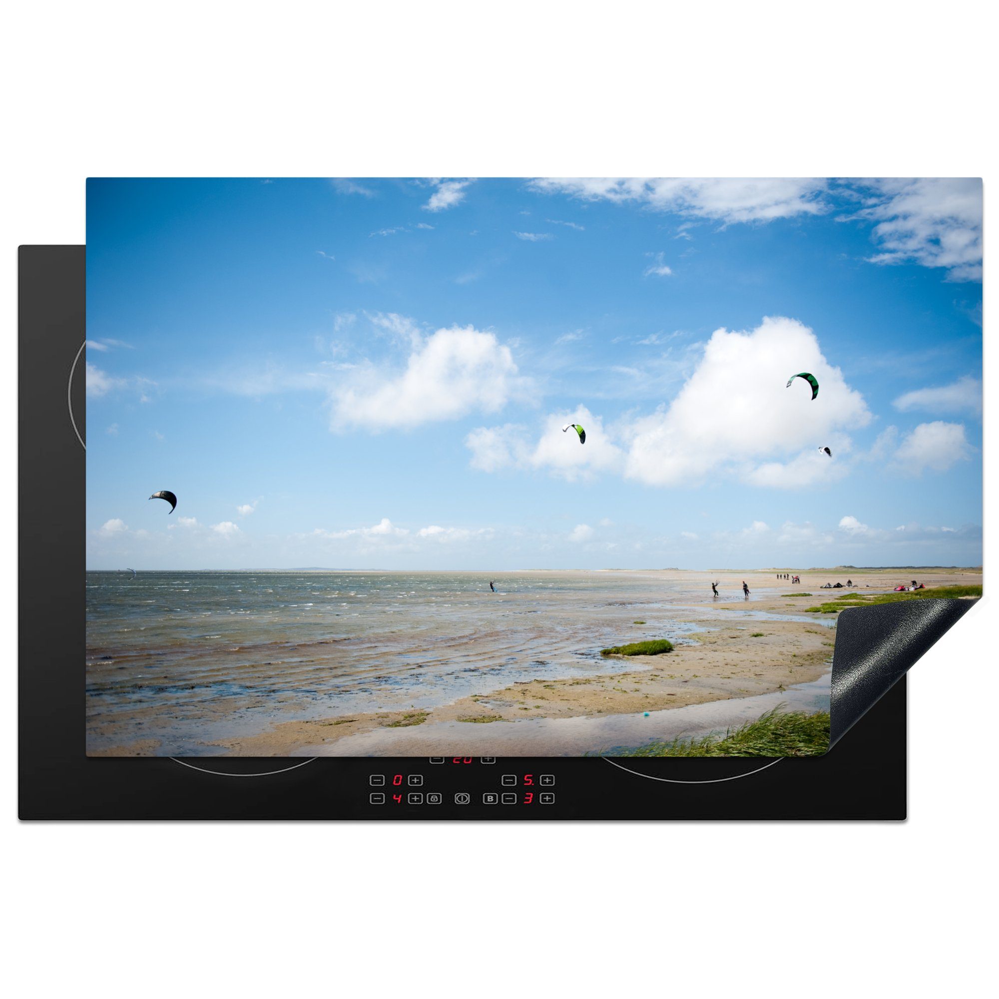 MuchoWow küche, (1 Schutz Ceranfeldabdeckung Kitesurfen beim cm, tlg), Vinyl, Terschelling, die 81x52 Herdblende-/Abdeckplatte für auf Induktionskochfeld Menschen