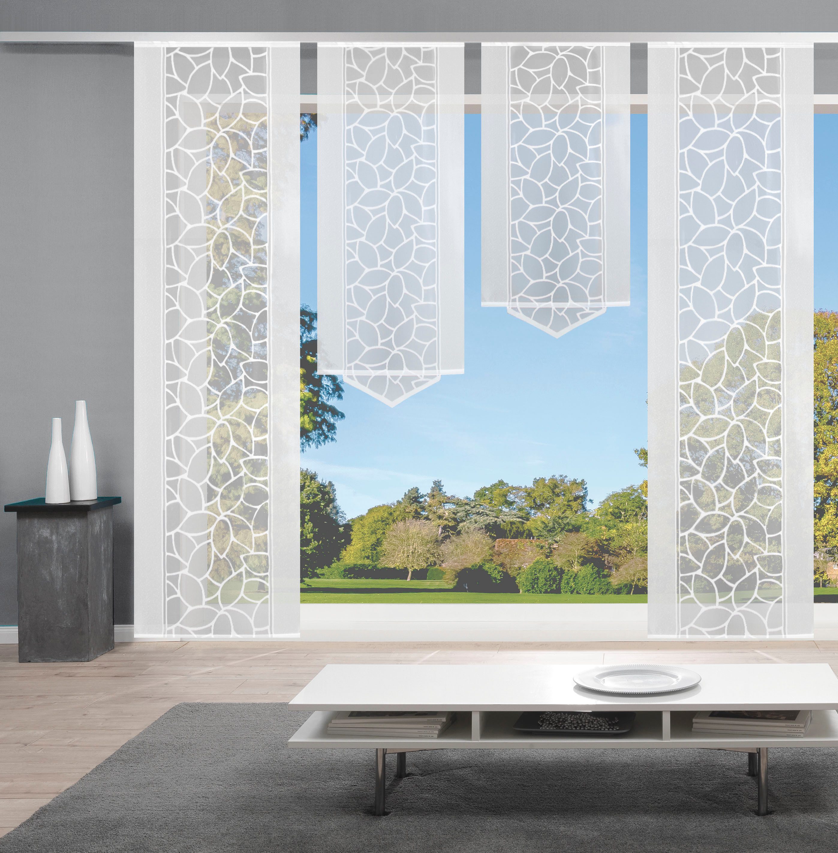 HOME WOHNIDEEN Schiebegardine JENNA (4 St), Klettband, halbtransparent, Schiebevorhang Jacquard Set