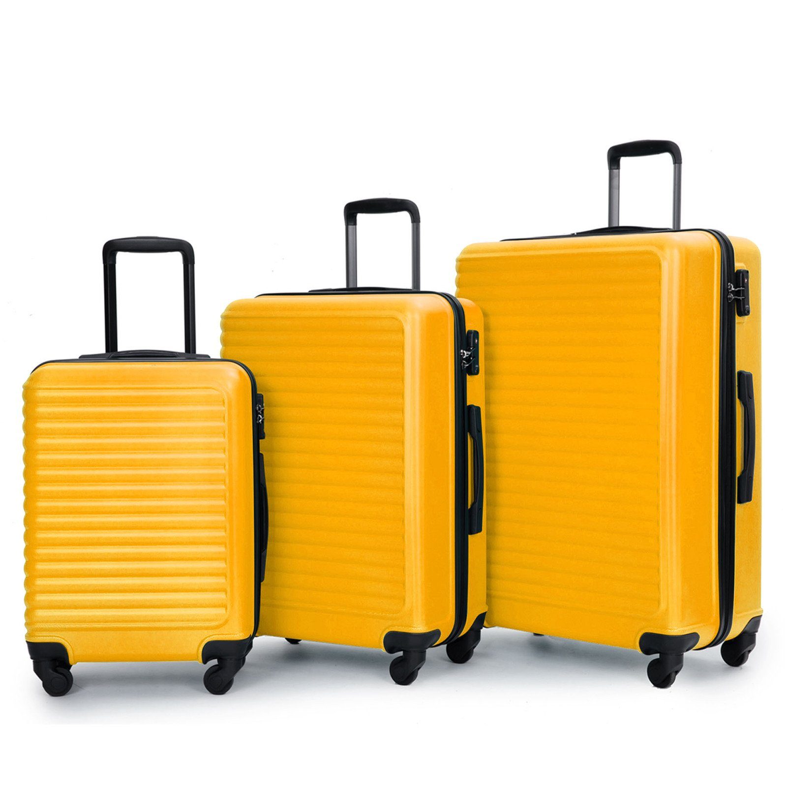 Rollen TSA Trolley Koffer SEEZSSA Kofferset Rollkoffer Koffer-Set M-L-XL, Orange Hartschalen ABS-Material Reisekoffer, Zollschloss Handgepäck Set 4 3-teiliges